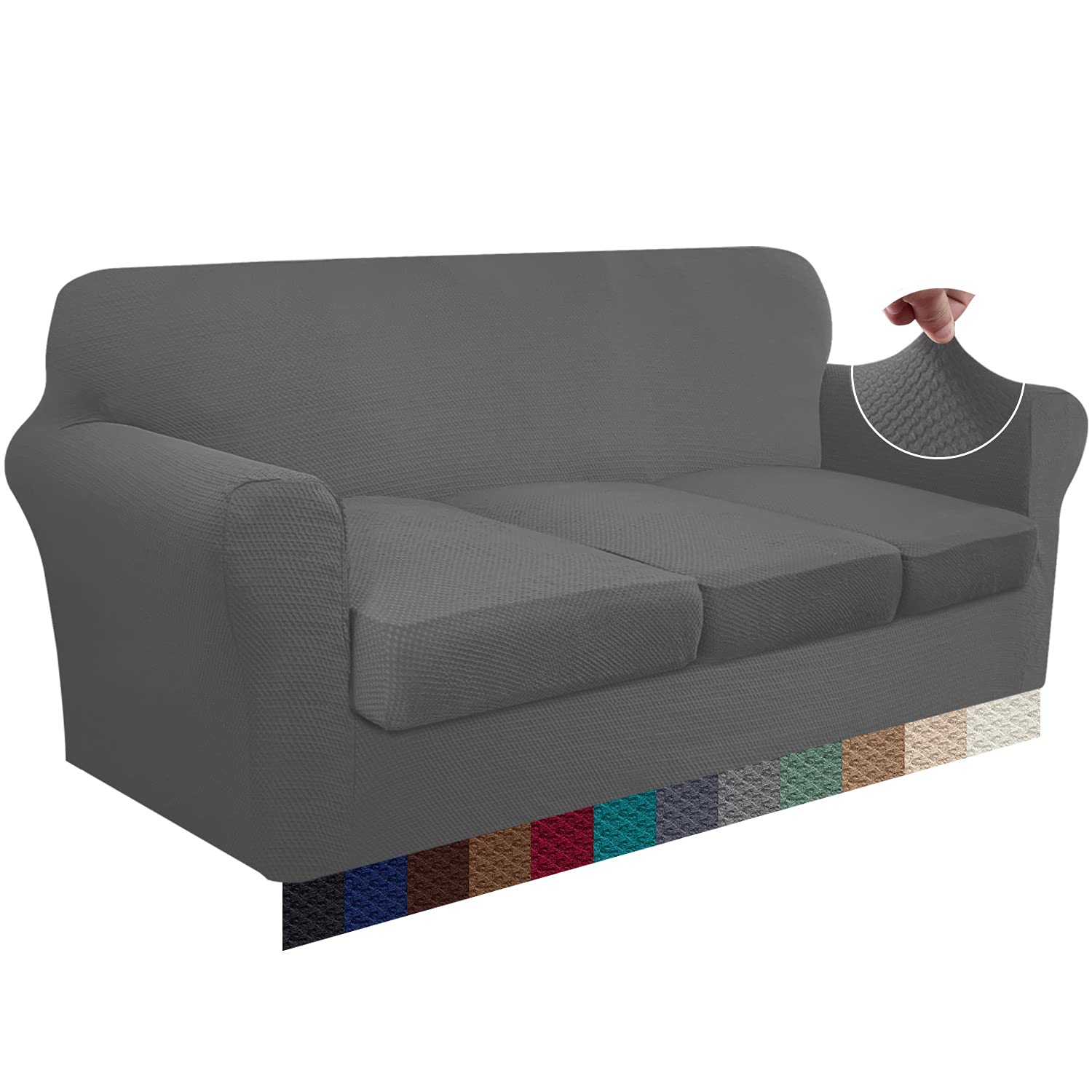 Pepibear 4-Piece Stretch Sofa Cover Set for 3-Cushion Couch - Thick Spandex Jacquard Fabric, Durable Pet-Proof Slipcover with Individual Cushion Covers (Large, Light Gray) - Perfect for Living Room, Family Room & Pet-Friendly Homes