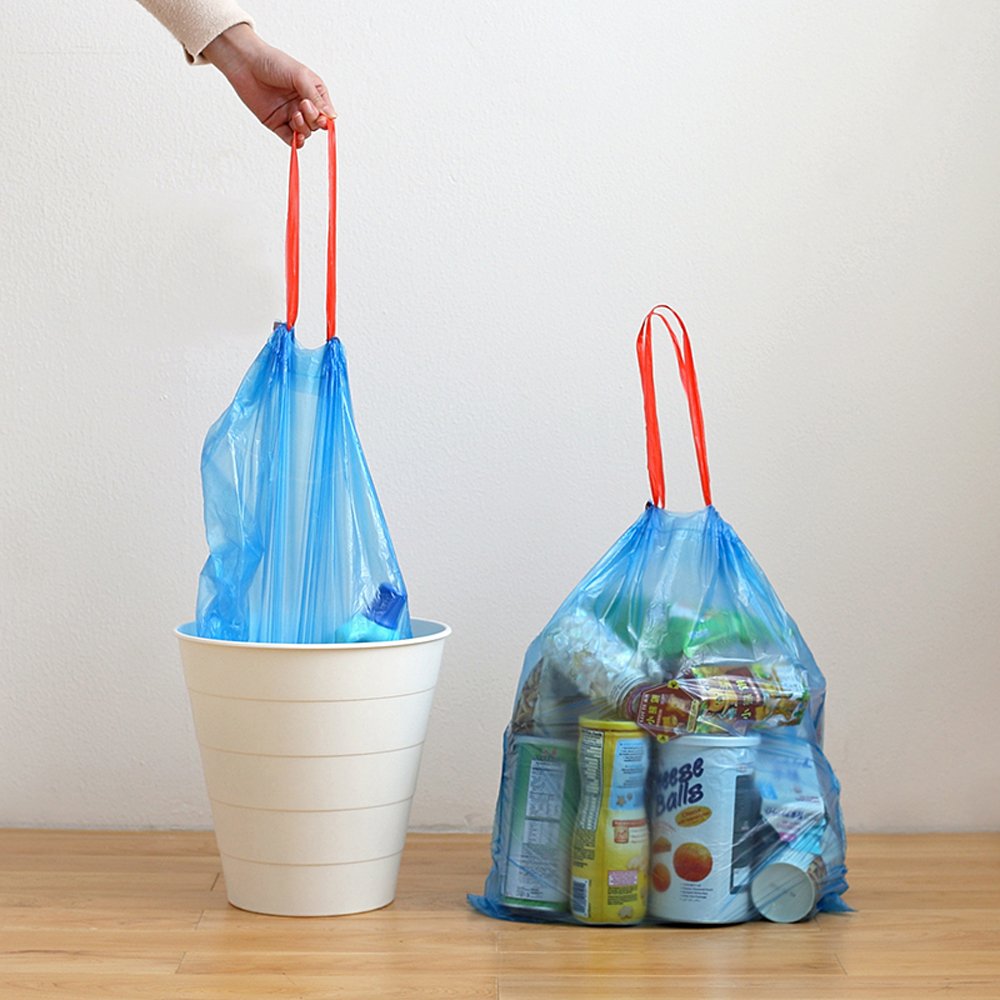 1.2 Gallon Small Trash Bags with Drawstring - 200 Count Blue Garbage Bags for Bathroom, Office, or Bedroom Waste Disposal