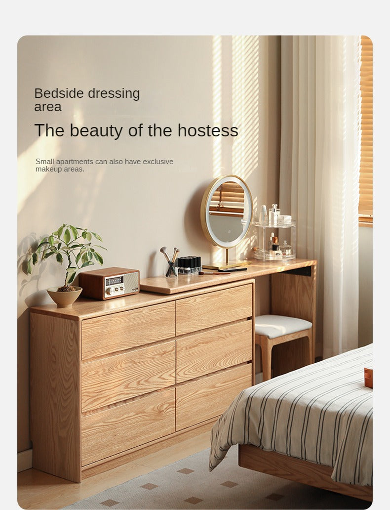Solid Oak Wood Ultra Narrow Dressing Table - Compact Vanity Desk for Small Spaces, Bedroom, Apartment & Dorm Room