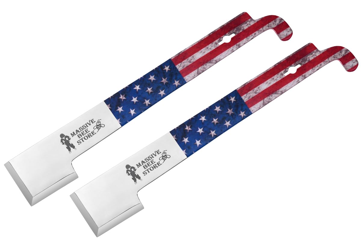 11 Inch J Hook Frame Lifter & Scraper - Beekeeping Hive Tool Set with US Flag Design (2 Pack) - Essential for Honeycomb Removal & Hive Maintenance