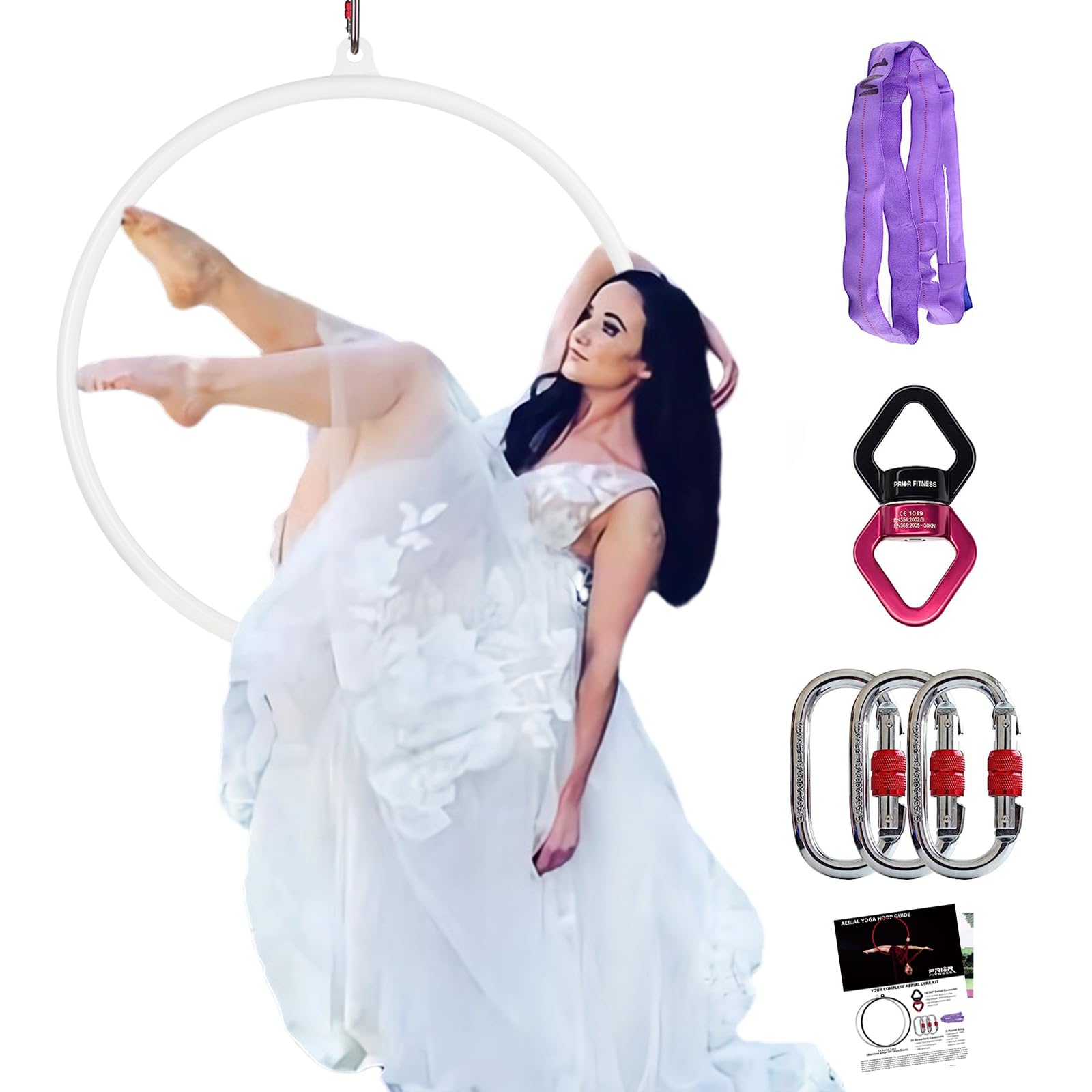 PRIOR FITNESS Aerial Hoop Set - Professional Circus Lyra Hoop Kit with Complete Rigging Hardware for Home Gym, Yoga & Dance | Acrobatics Equipment for Indoor Fitness, Aerial Arts Training & Circus Performances