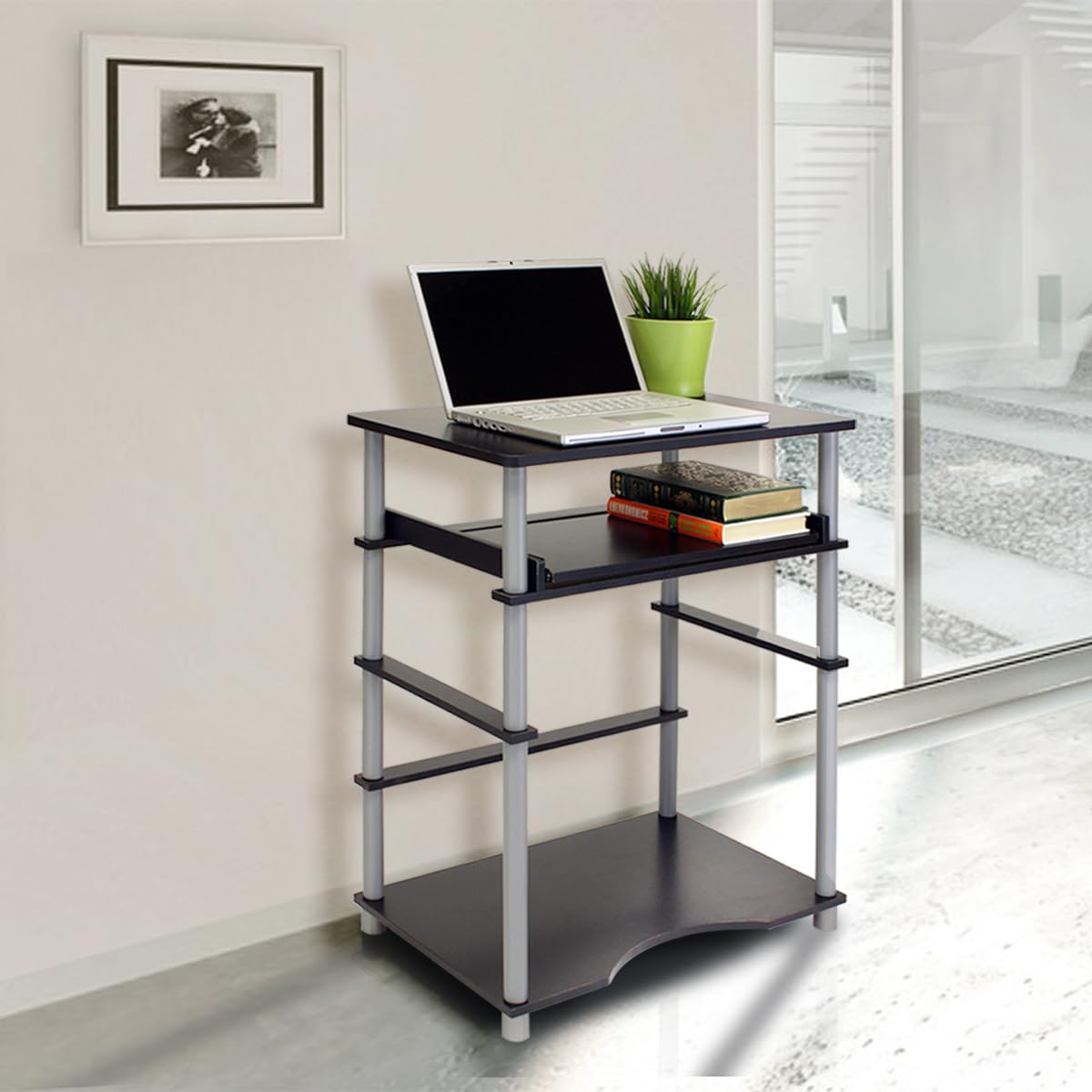Furinno Compact Laptop Desk for Home Office, Black/Grey - Ideal for Small Spaces & Remote Work