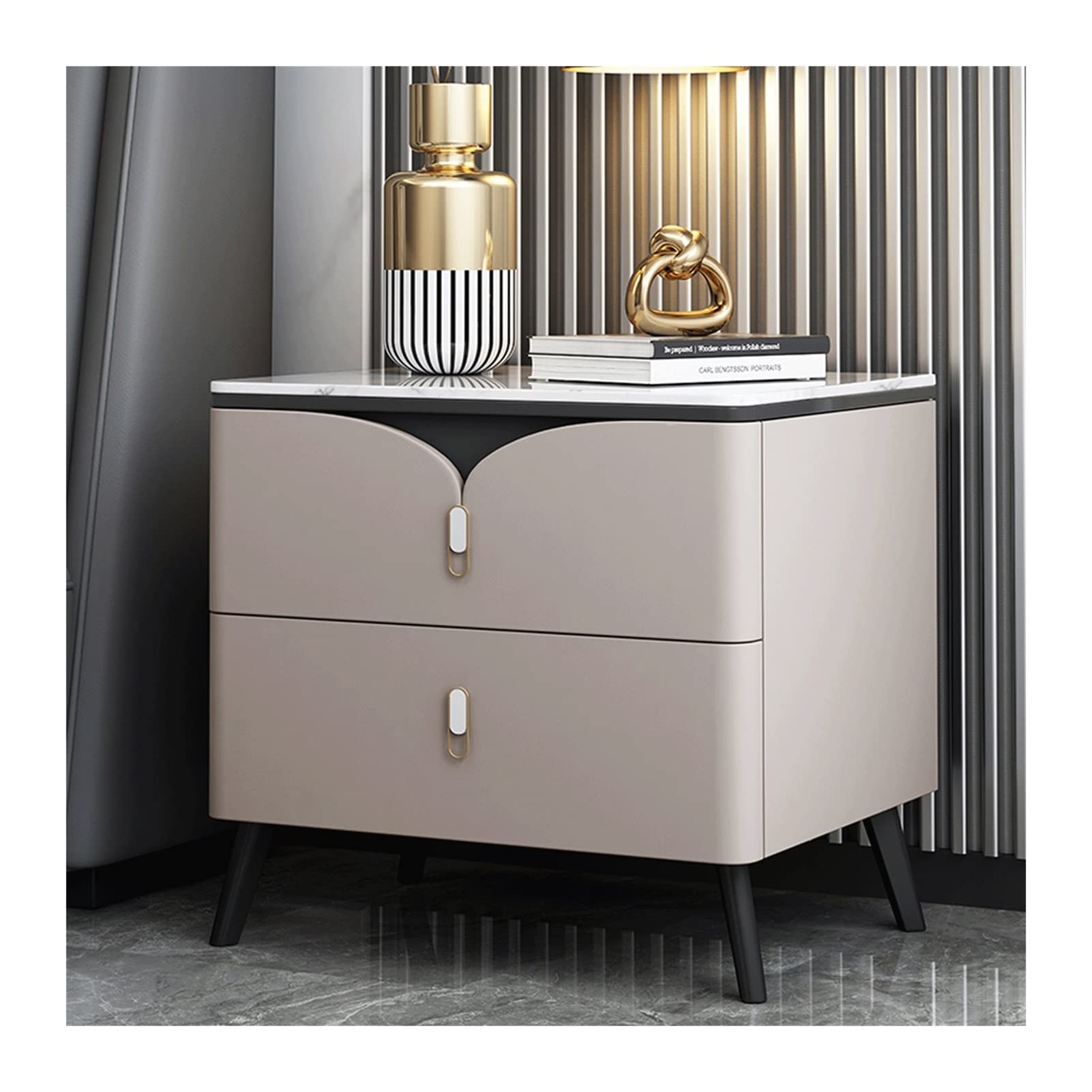 Modern Nightstand with Slate Texture - 15.7 Inch Small Bedside Table for Bedroom, Durable Crafted Bedside Night Stand - Perfect for Compact Spaces, Apartment Living & Guest Rooms