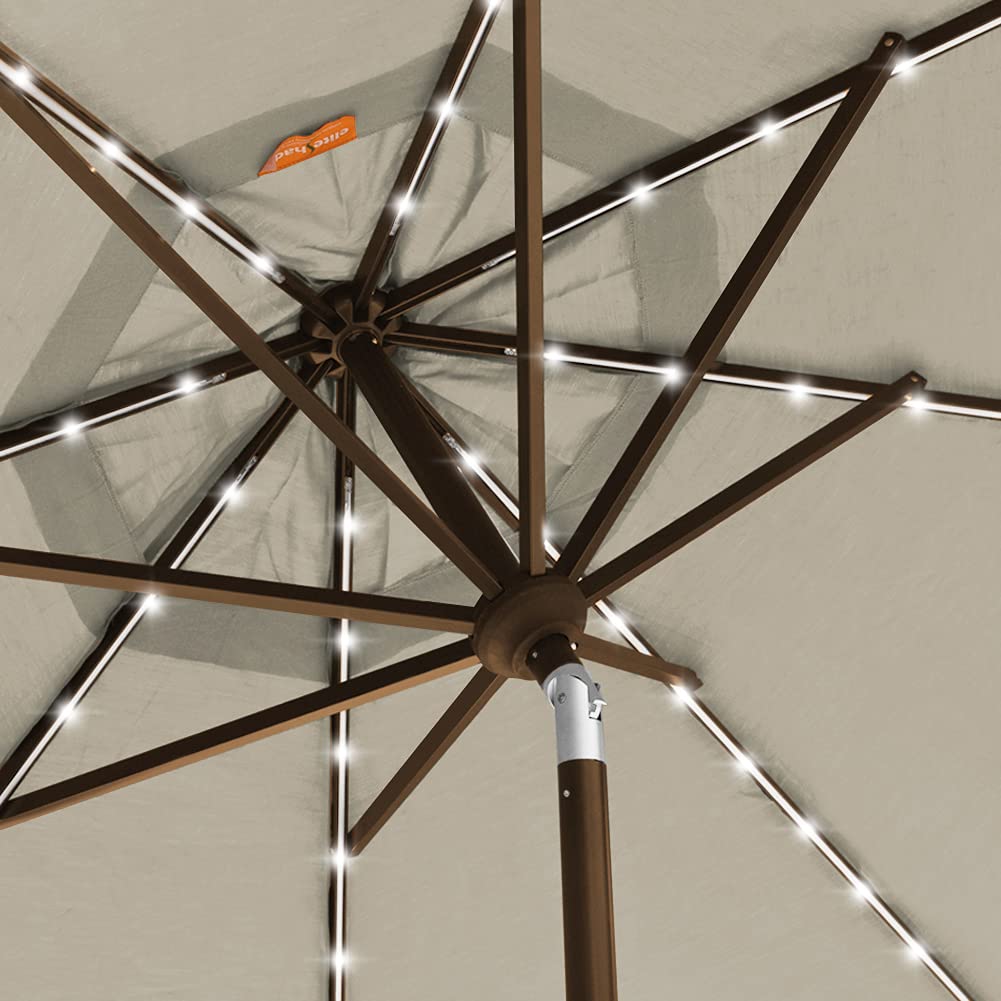 EliteShade USA 10-Year Fade-Resistant Solar-Powered 9ft 3-Tier Patio Umbrella with 80 LED Lights - Ventilated Outdoor Market Umbrella in Antique Beige - Perfect for Backyard, Poolside, and Restaurant Outdoor Dining