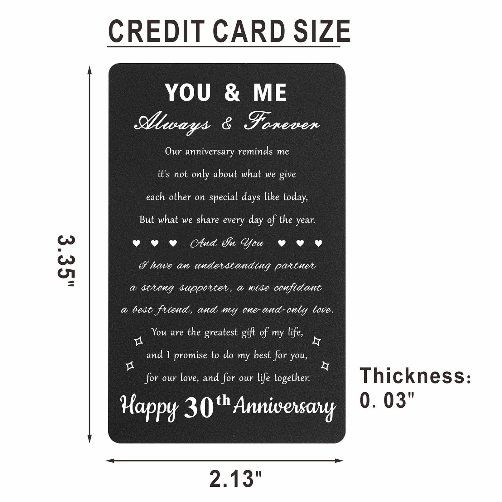 30th Anniversary Card for Men & Couples - Personalized Engraved Wallet Card Gift for 30 Year Wedding Anniversary - Perfect for Spouse, Husband, or Partner Celebration