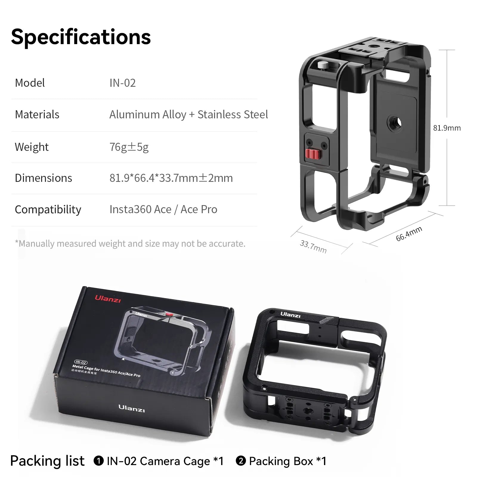 Ulanzi Metal Cage for Insta360 Ace & Ace Pro (C012) - Durable Protective Case for Action Camera - Perfect for Vlogging, Travel & Outdoor Adventures