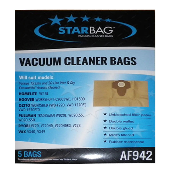 Starbag AF942 Vacuum Cleaner Bags - 10 Pack | HEPA Filter Compatible | Fits Most Upright Vacuums | For Home Cleaning & Pet Hair Removal