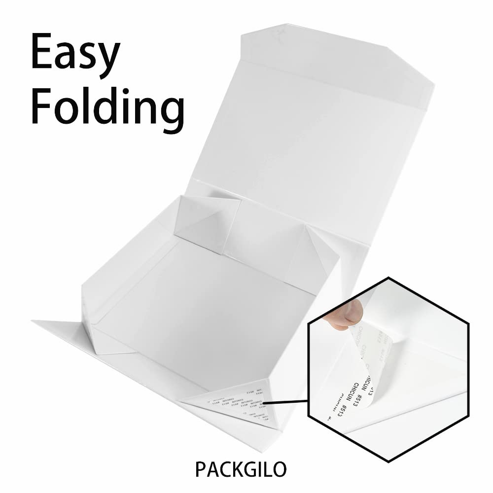 13x9x4 Inch White Large Gift Box with Lid - Magnetic Closure Collapsible Storage Box for Bridesmaid Proposals, Groomsman Gifts & Clothing | Reusable Glossy Wedding Gift Box for Jewelry, Cosmetics & Special Occasions