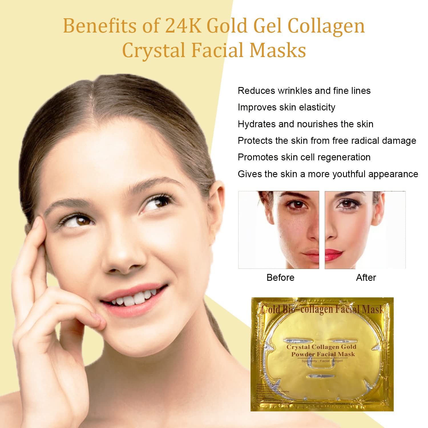 24K Gold Gel Collagen Crystal Facial Masks (6 Pack) - Anti-Aging, Wrinkle Reduction & Deep Hydration for Glowing Skin | Perfect for Spa Nights, Self-Care Routines & Bridal Skincare Prep