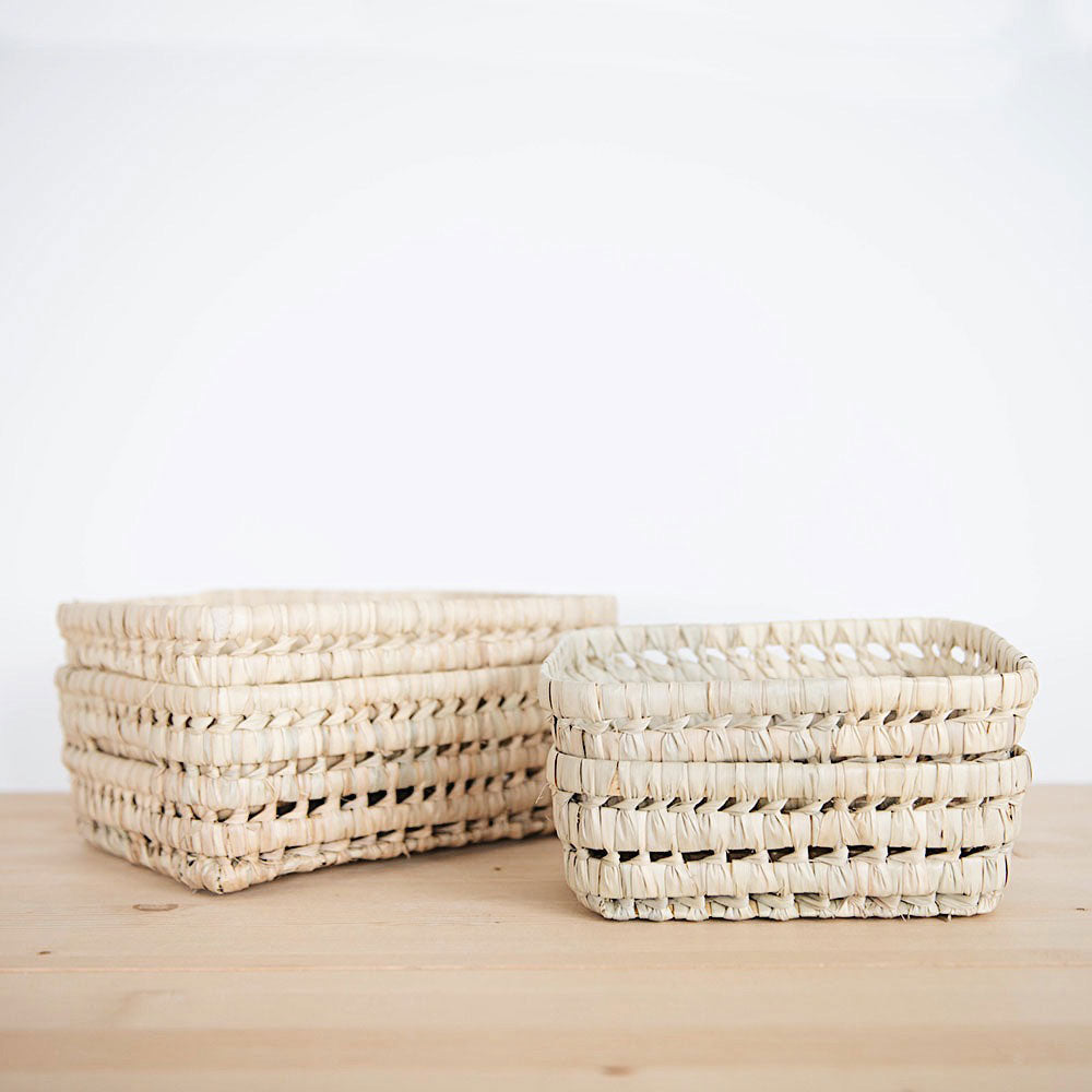 Natural Open Weave Palm Leaf Table Basket - Handwoven Storage Organizer for Fruits, Bread & Home Decor | Perfect for Kitchen, Dining Room & Farmhouse Style Decor