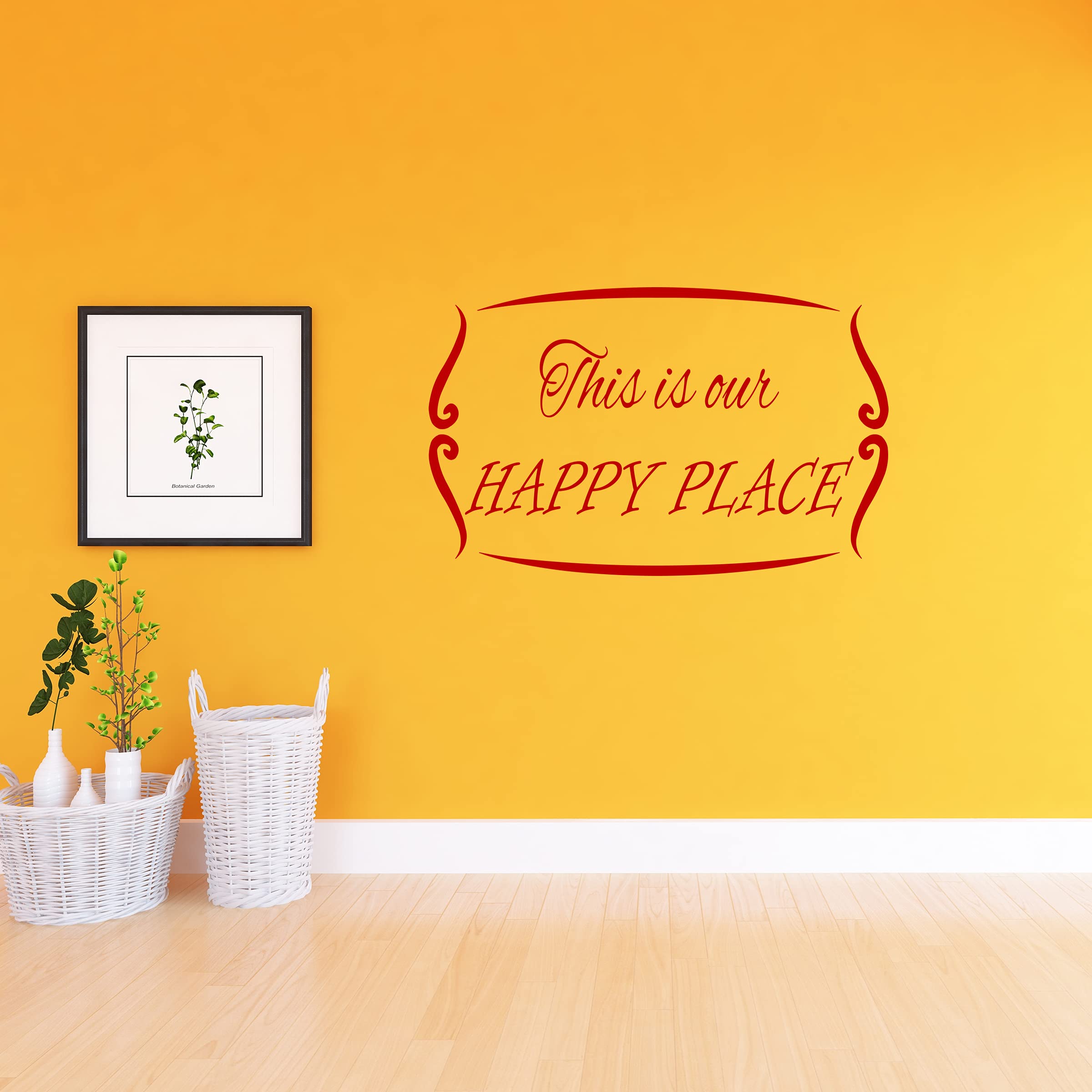 VWAQ Romantic 'This is Our Happy Place' Wall Decal - 12x20 Inches Burgundy Vinyl Sticker for Bedroom, Nursery & Home Decor - Perfect for Couples Gifts & Wedding Anniversary