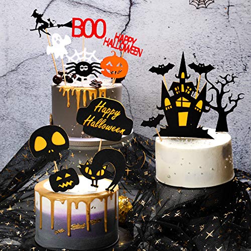 15-Piece Halloween Cake Topper Set - Haunted House, Ghost, Pumpkin & Spider Decorations for Wizard Party, Cupcakes & Spooky Celebrations | Perfect for Halloween Desserts, Birthday Cakes & Themed Events