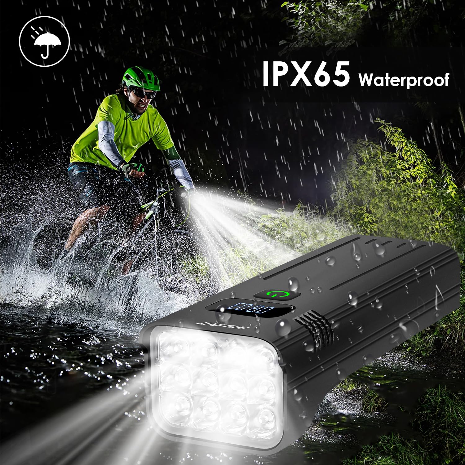 10000 Lumen Rechargeable LED Bike Headlight & Taillight Set - High/Low Beam for Night Riding, Waterproof Bicycle Lights Front and Back - Perfect for Commuting, Mountain Biking & Road Cycling Safety