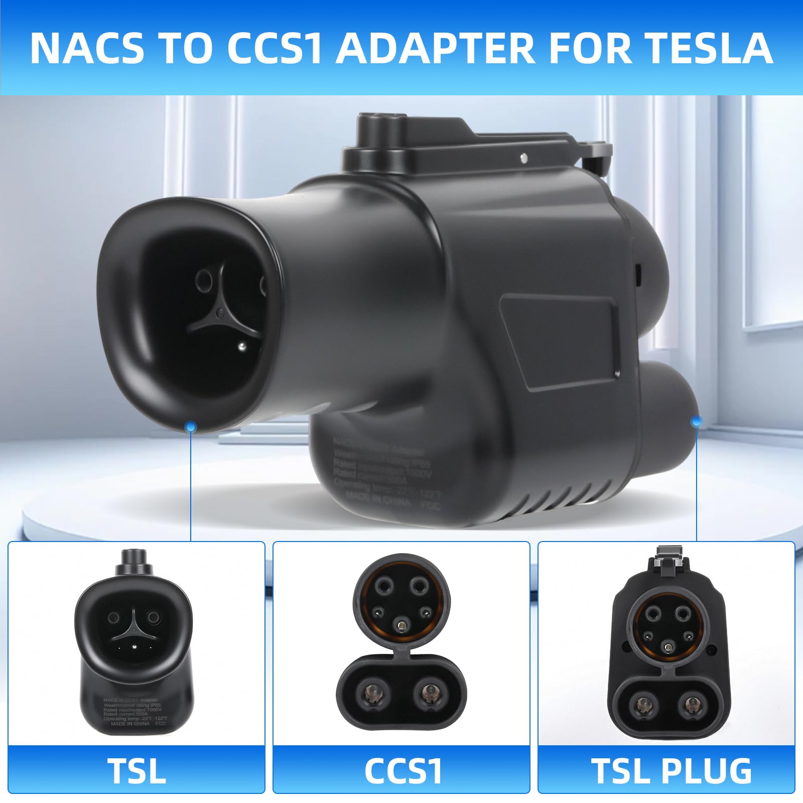 2024 Tesla Supercharger to CCS1 Adapter - 500A 1000V Fast Charging Adapter for Ford/GMC/Rivian EVs | NACS to CCS1 Converter | Perfect for Road Trips & Public Charging Stations