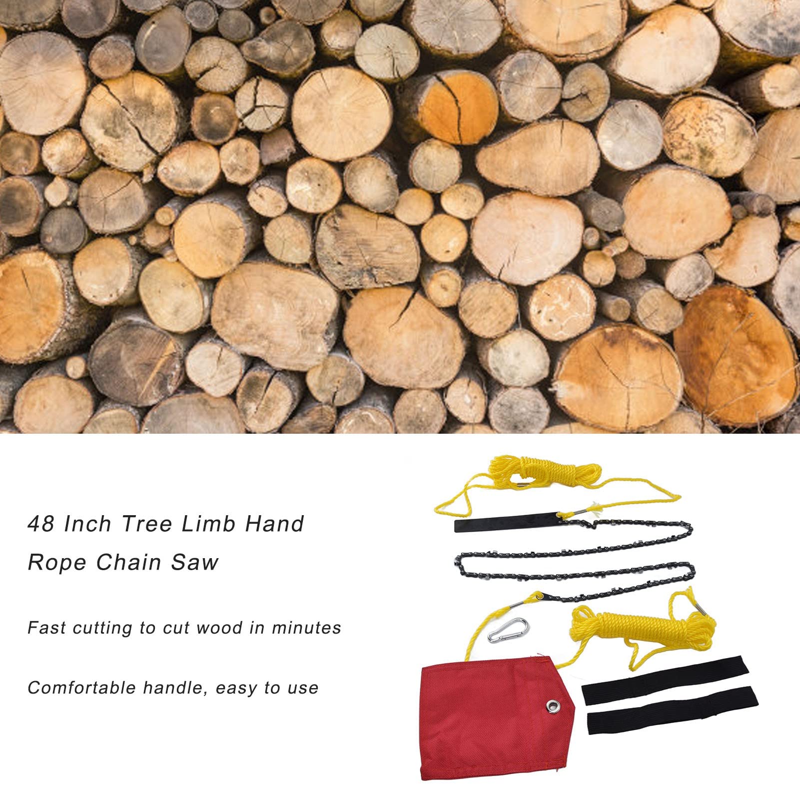 Portable 48-Inch Pocket Chainsaw with 63 Teeth - High Hardness Rope Saw for Tree Limb Cutting, Camping, and Survival - Folding Handheld Chain Saw for Outdoor Adventures, Gardening, and Emergency Preparedness