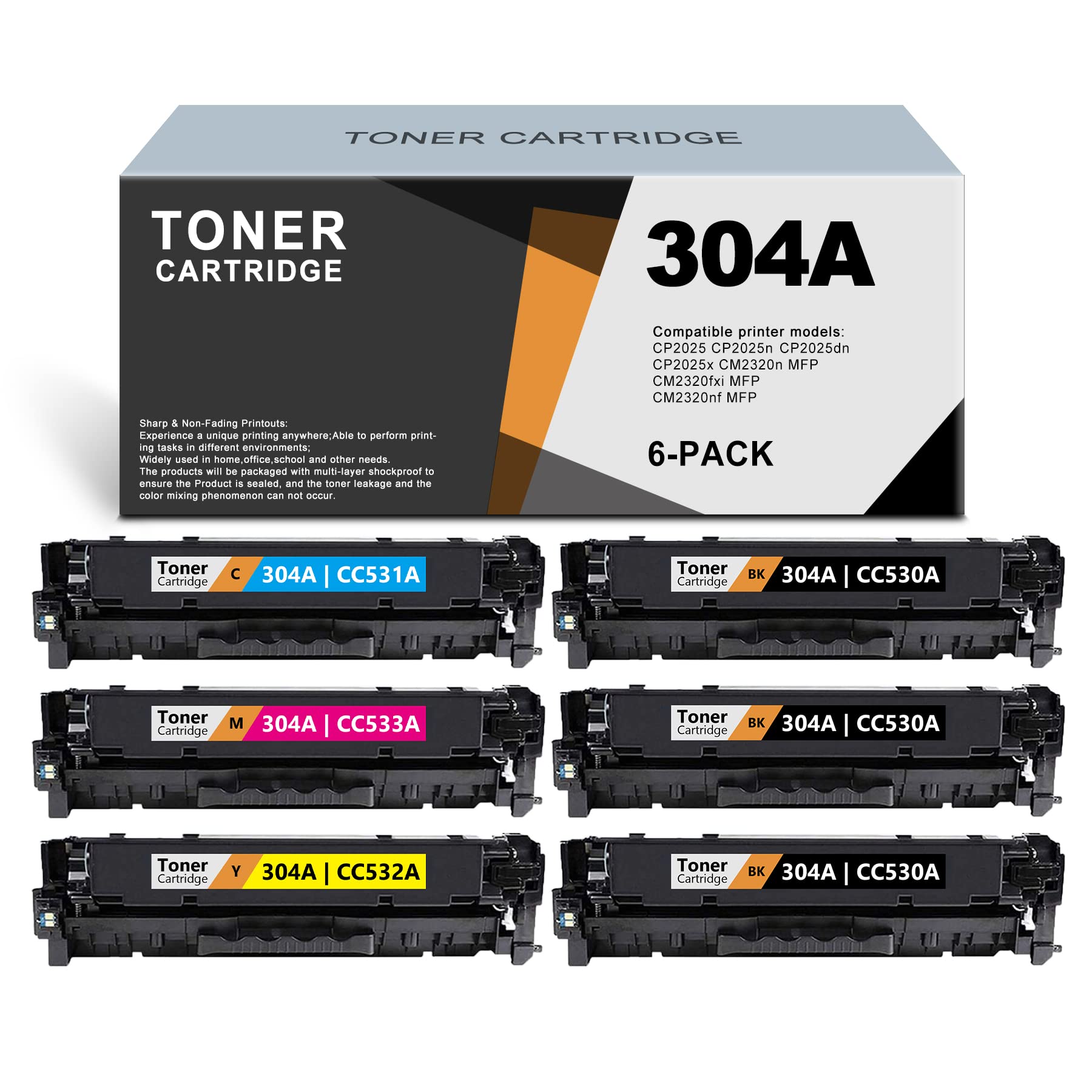 HP CM2320 Toner Cartridge 6-Pack (3BK+1C+1M+1Y) - ARSEINK Compatible Replacement for HP CM2320n/CM2320fxi/CM2320nf/CP2025/CP2025n/CP2025dn Printers | High-Quality 304A & CC530A/CC531A/CC533A/CC532A Toners | Perfect for Office Printing & Bulk Document Production