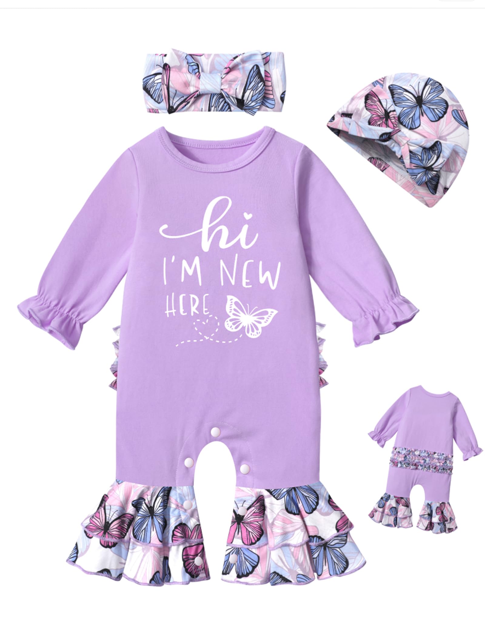 Adorable Newborn Girl Clothes - Ruffle Letter Print Romper & Bell Bottom Jumpsuit with Matching Headband | Boho Baby Outfit for Photoshoots, Parties & Everyday Wear