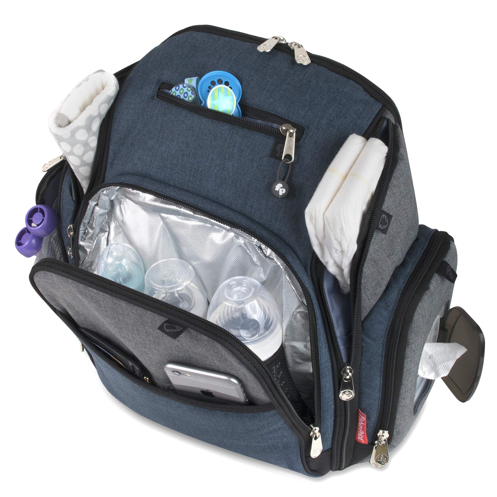 Fisher-Price Fastfinder 3-Piece Diaper Bag Backpack for Parents - Waterproof Baby Changing Bag with Insulated Bottle Pockets & Wipe Dispenser | Perfect for Daycare, Travel & On-the-Go Parenting