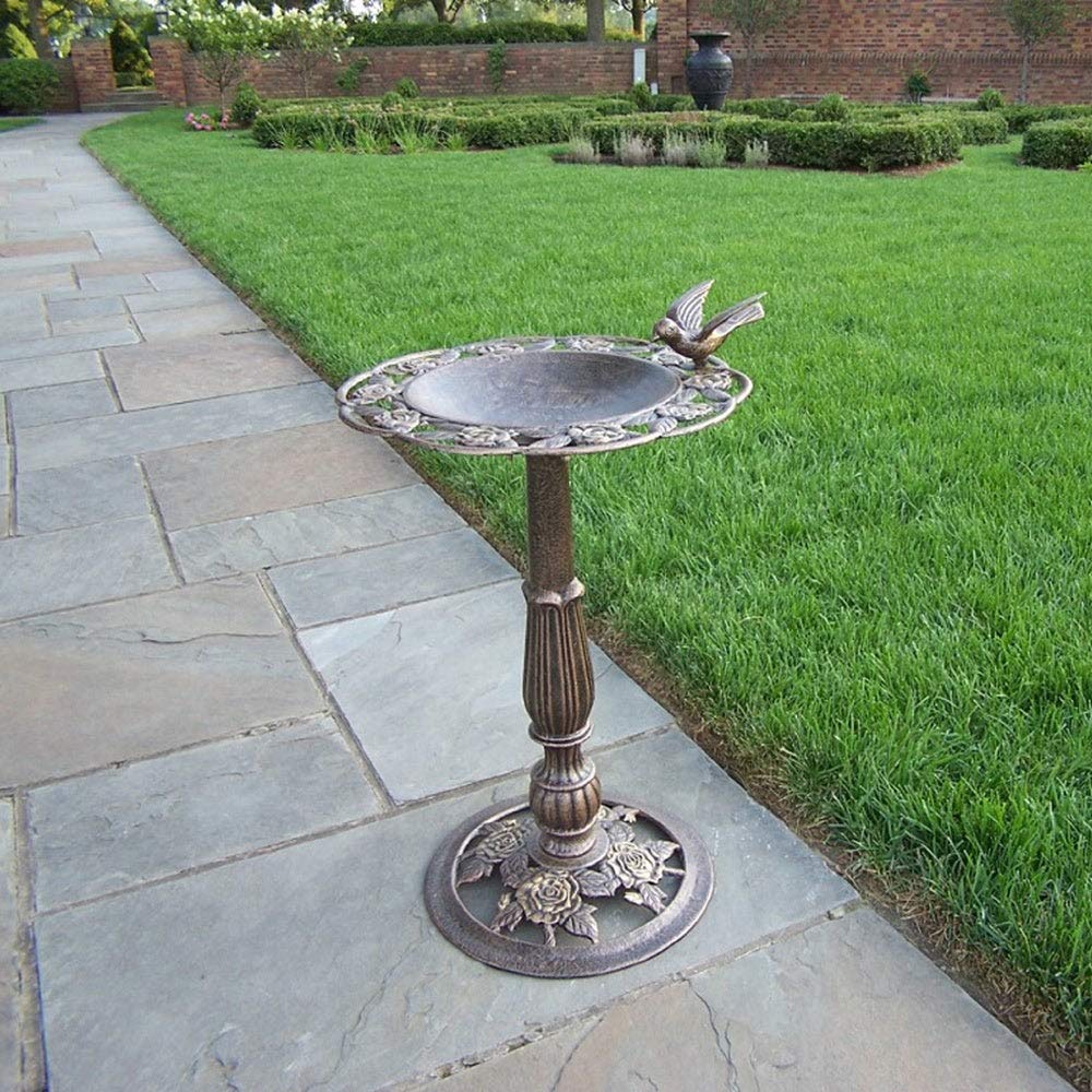 Premium Black & Brown Rose Bird Bath - Durable Aluminum & Iron Pedestal for Garden, Patio, and Outdoor Decor - Attracts Birds & Enhances Landscape Beauty