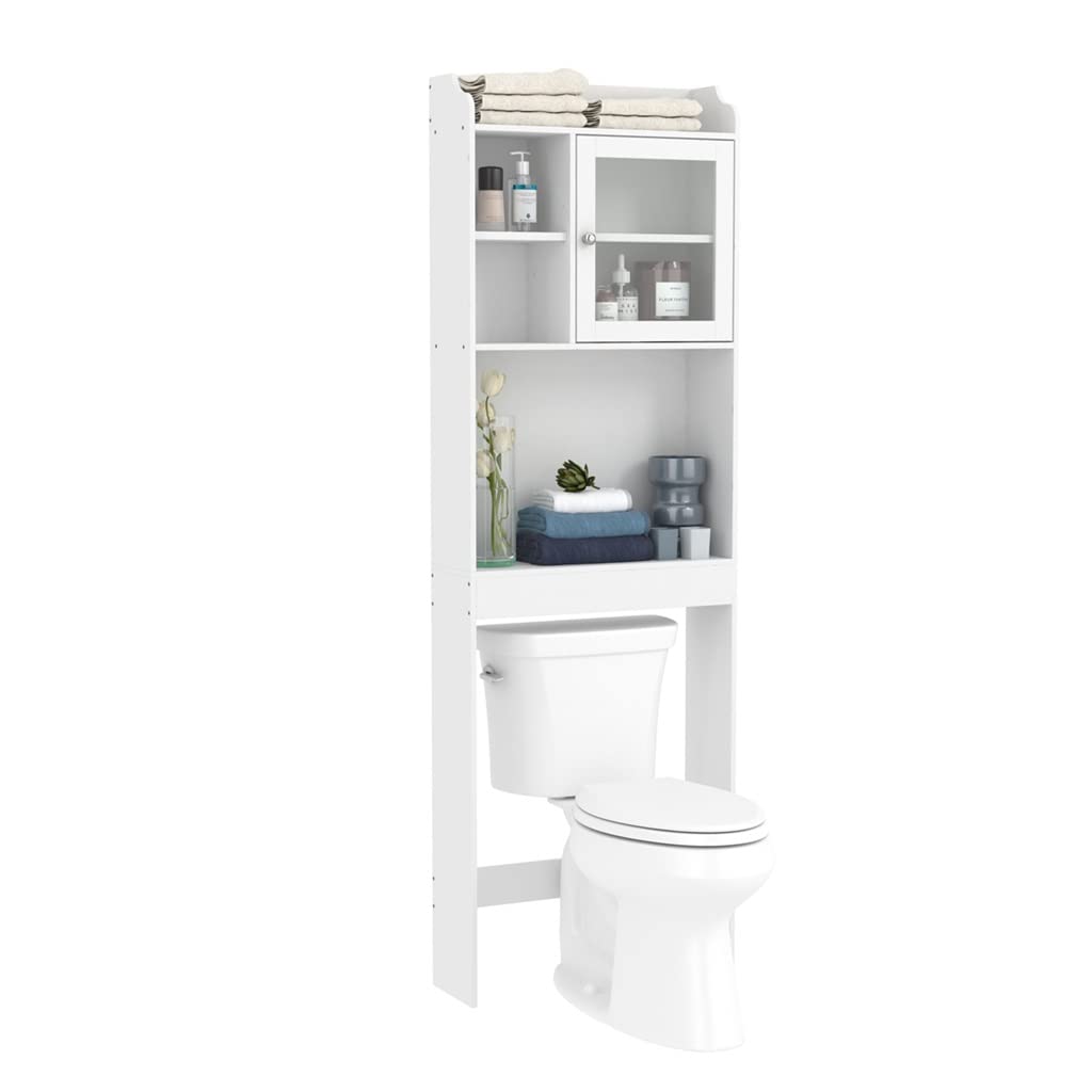 3-Tier Over The Toilet Storage Cabinet - Waterproof Bathroom Organizer with Wooden Shelves (White, 70.9