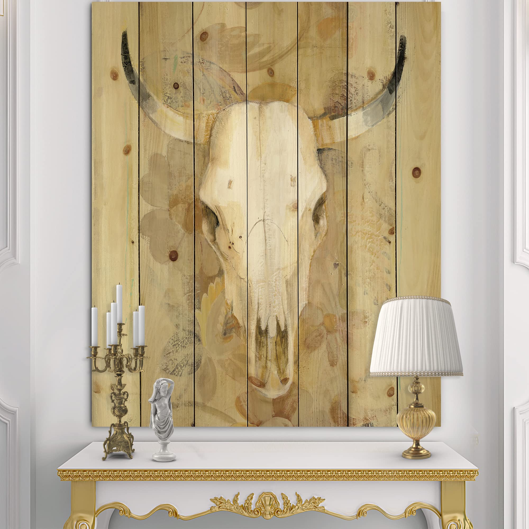 DesignQ Southwest Bones Traditional Wood Wall Decor - Brown Wood Wall Art with Large Animal Prints on Natural Pine - Perfect for Southwestern, Ranch, and Cabin Home Decor