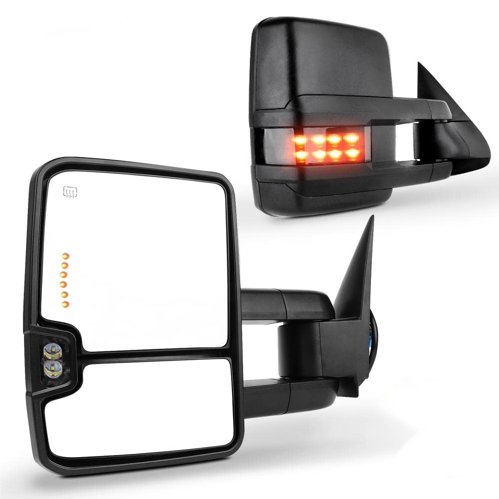 SCITOO Black Power-Adjusted Heated Towing Mirrors with LED Turn Signal Lights - Compatible with 1999-2002 Chevy Silverado & GMC Sierra 1500/2500 (Pair LH RH) - Perfect for Towing, Off-Roading & Enhanced Visibility