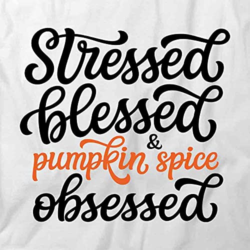 Stressed Blessed Pumpkin Spice Obsessed Graphic T-Shirt | Funny Printed Tee for Women & Men | Soft Cotton Shirt for Fall, Thanksgiving & Coffee Lovers