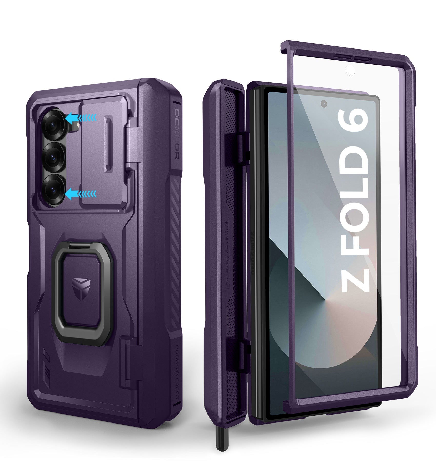 Dexnor Heavy Duty Shockproof Rugged Case for Samsung Galaxy Z Fold 6 with Hinge Protection, Built-in Screen Protector & Kickstand - Perfect for Outdoor Adventures, Work & Travel