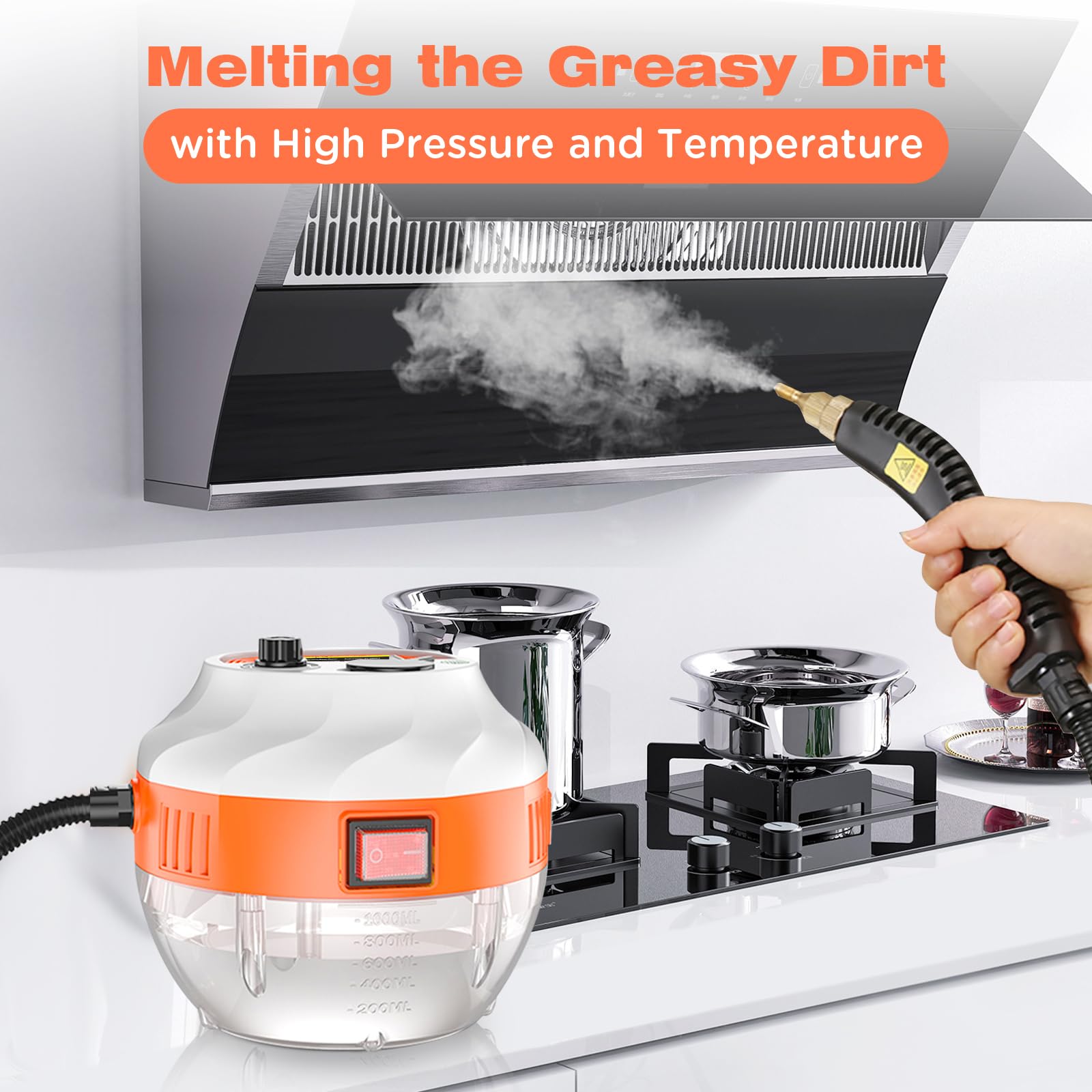 2500W High-Pressure Steam Cleaner with 3 Brush Heads - Portable Handheld Steam Mop for Kitchen, Bathroom, Carpet, Car & Tile Cleaning - Perfect for Deep Cleaning Floors, Upholstery & Hard Surfaces