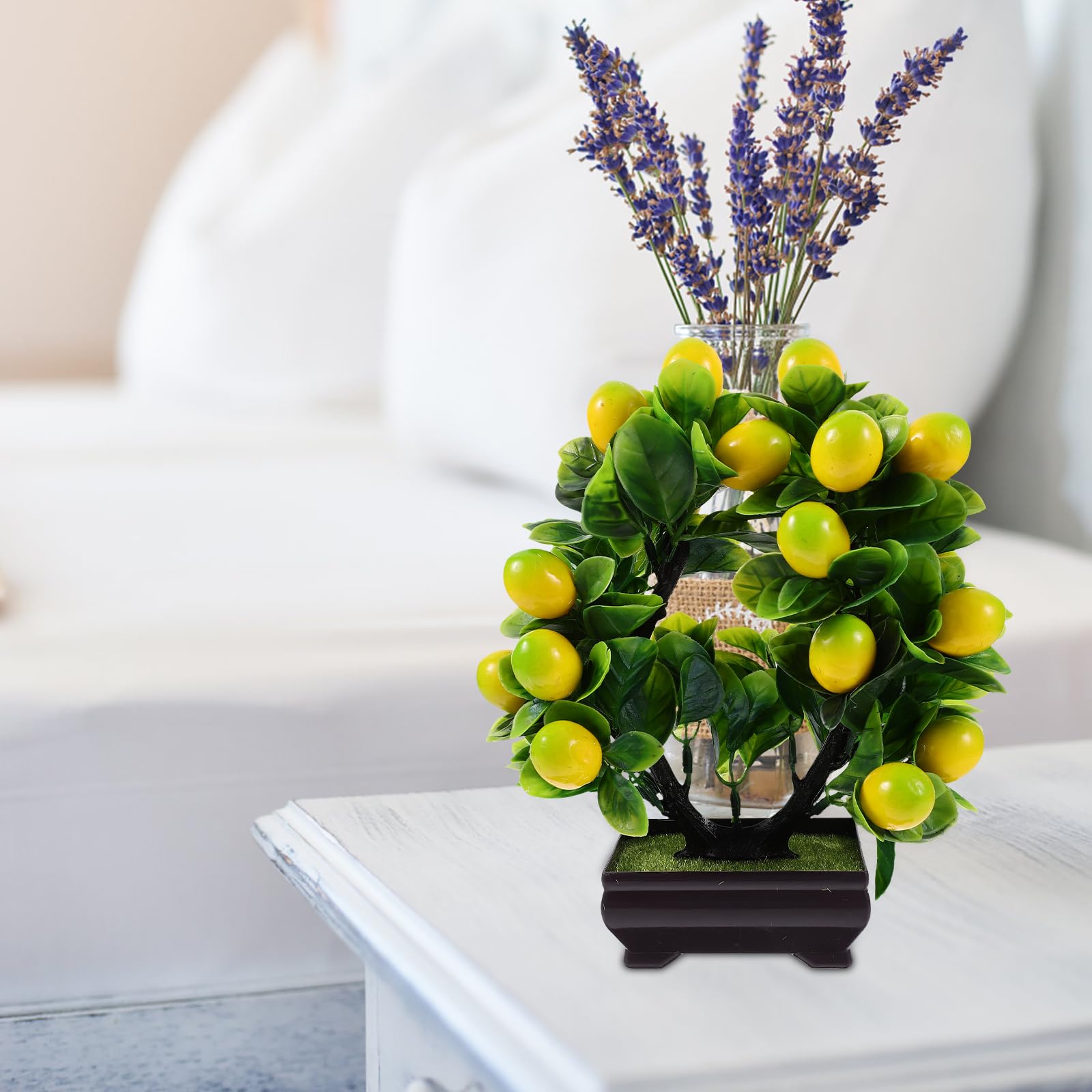 LOGOFUN Artificial Lemon Tree Bonsai - Fake Mini Potted Plant for Indoor & Outdoor Decor - Perfect for Home, Kitchen, Office, Desktop, and Tabletop Decoration - Adds Fresh Citrus Vibes to Any Space