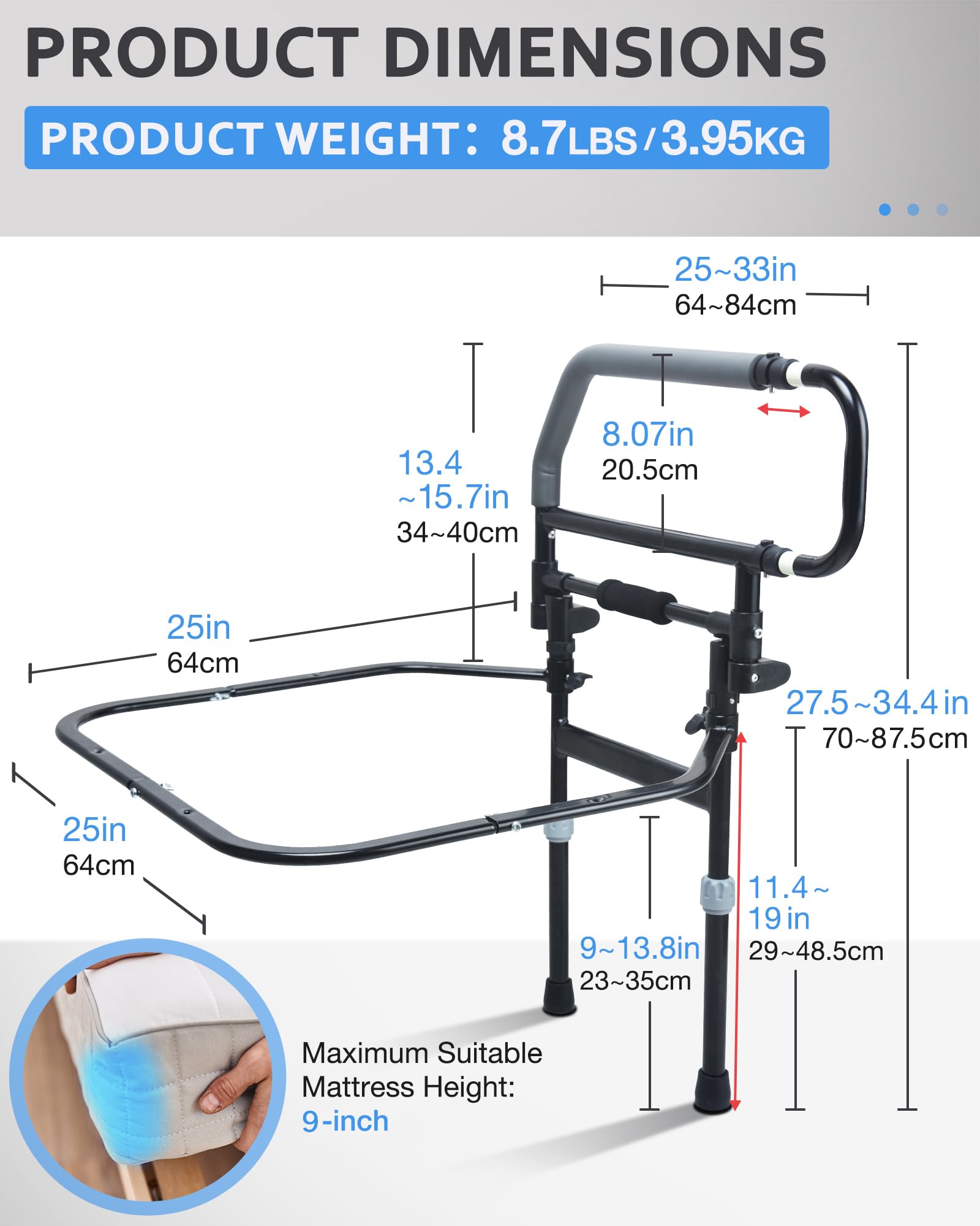 Heavy Duty Bed Rail for Elderly & Seniors - Foldable Bed Assist Handle for Safety & Fall Prevention - 504E - Ideal for Home Care & Hospital Use