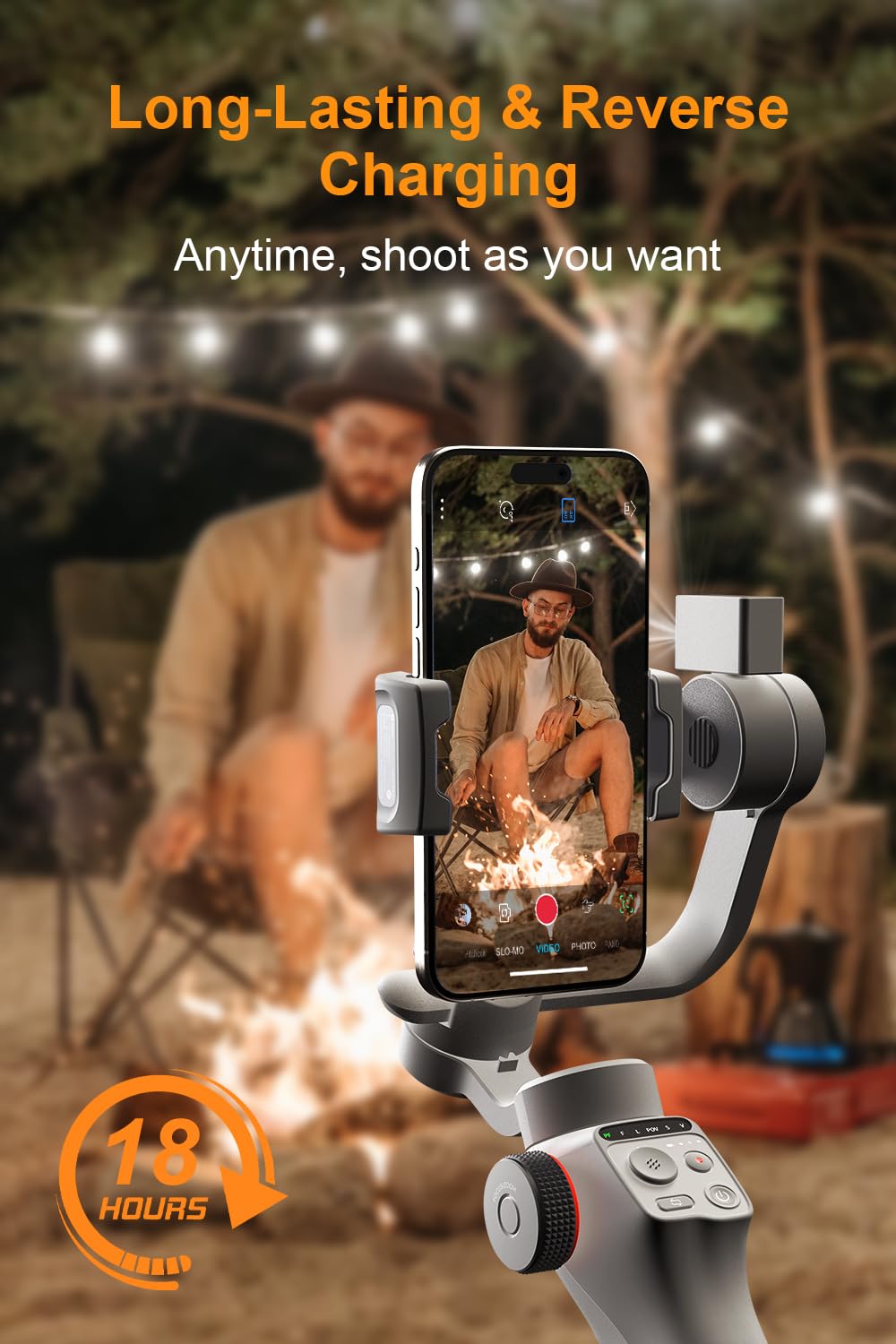 FUNSNAP C05 3-Axis Smartphone Gimbal Stabilizer with Magnetic Fill Light & AI Tracking - Compatible with iPhone 15/14 Pro Max & Android Phones - Perfect for Vlogging, Live Streaming & Smooth Video Recording