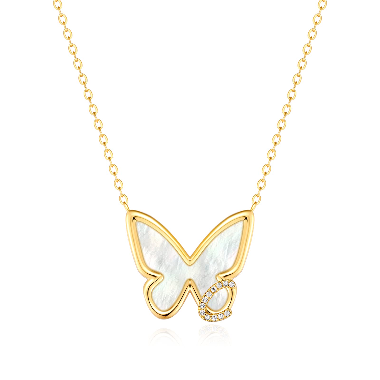 FONKUP 14K Gold Plated Butterfly Initial Necklace - Personalized Name Pendant Trendy Jewelry Gift for Women | Birthday, Anniversary, Valentine's Day Present