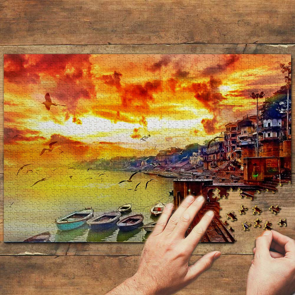 1000 Piece India Jigsaw Puzzle - Ganges River & Varanasi Scenic Wooden Puzzle - Travel Souvenir & Home Decor for Adults & Kids - Perfect for Family Game Night & Educational Activities
