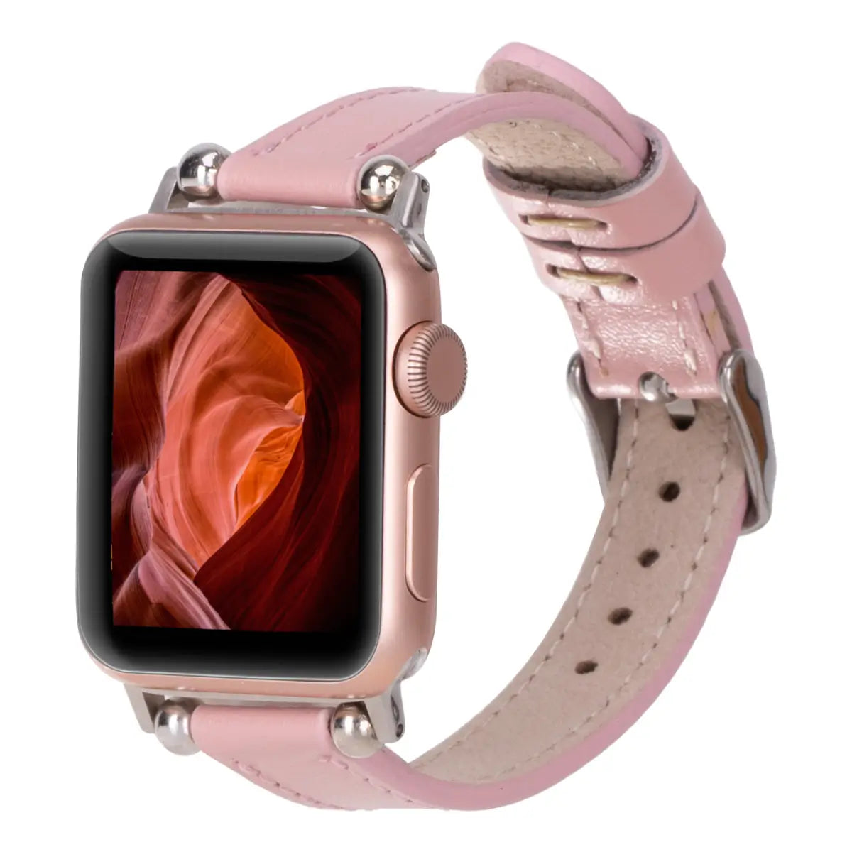 Pink Leather Ultra Slim Apple Watch Band for Women - Stylish & Comfortable Replacement Strap for Apple Watch Series 9/8/7/6/SE - Perfect for Workouts, Office & Everyday Wear
