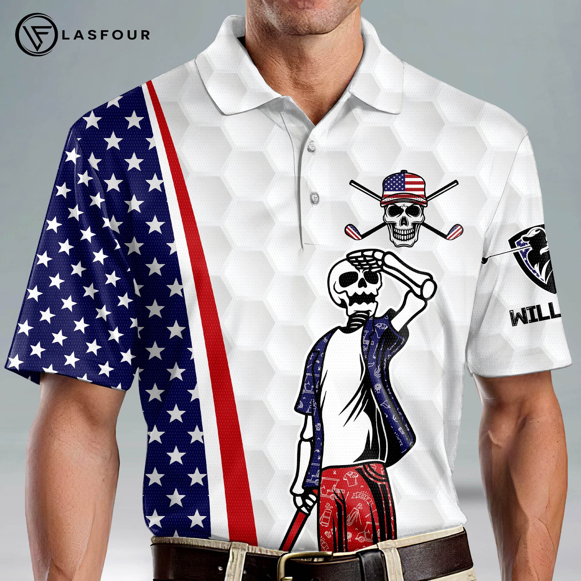 LASFOUR Personalized Patriotic Golf Polo Shirt for Men - American Flag Design, Moisture-Wicking Dry Fit Short Sleeve Performance Polo - Perfect for Golf Tournaments, 4th of July Celebrations & Patriotic Events