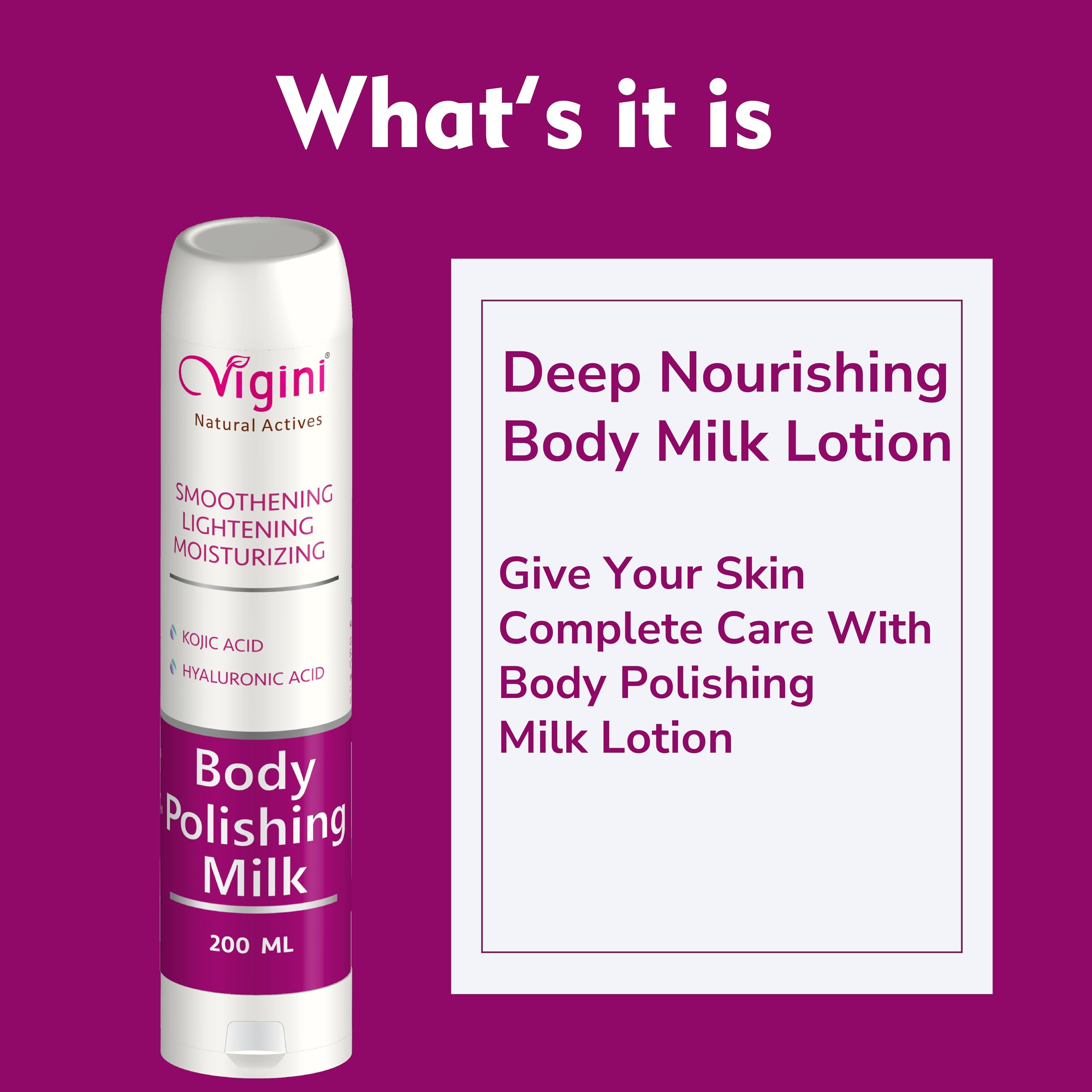 Vigini Brightening & Glowing Body Lotion with Kojic Acid & Vitamin C - Dark Spot Corrector for Pigmentation, Uneven Skin Tone & Tan Removal - Underarm Whitening Treatment for Men & Women (200ml) | Perfect for Daily Skincare Routine & Post-Sun Care