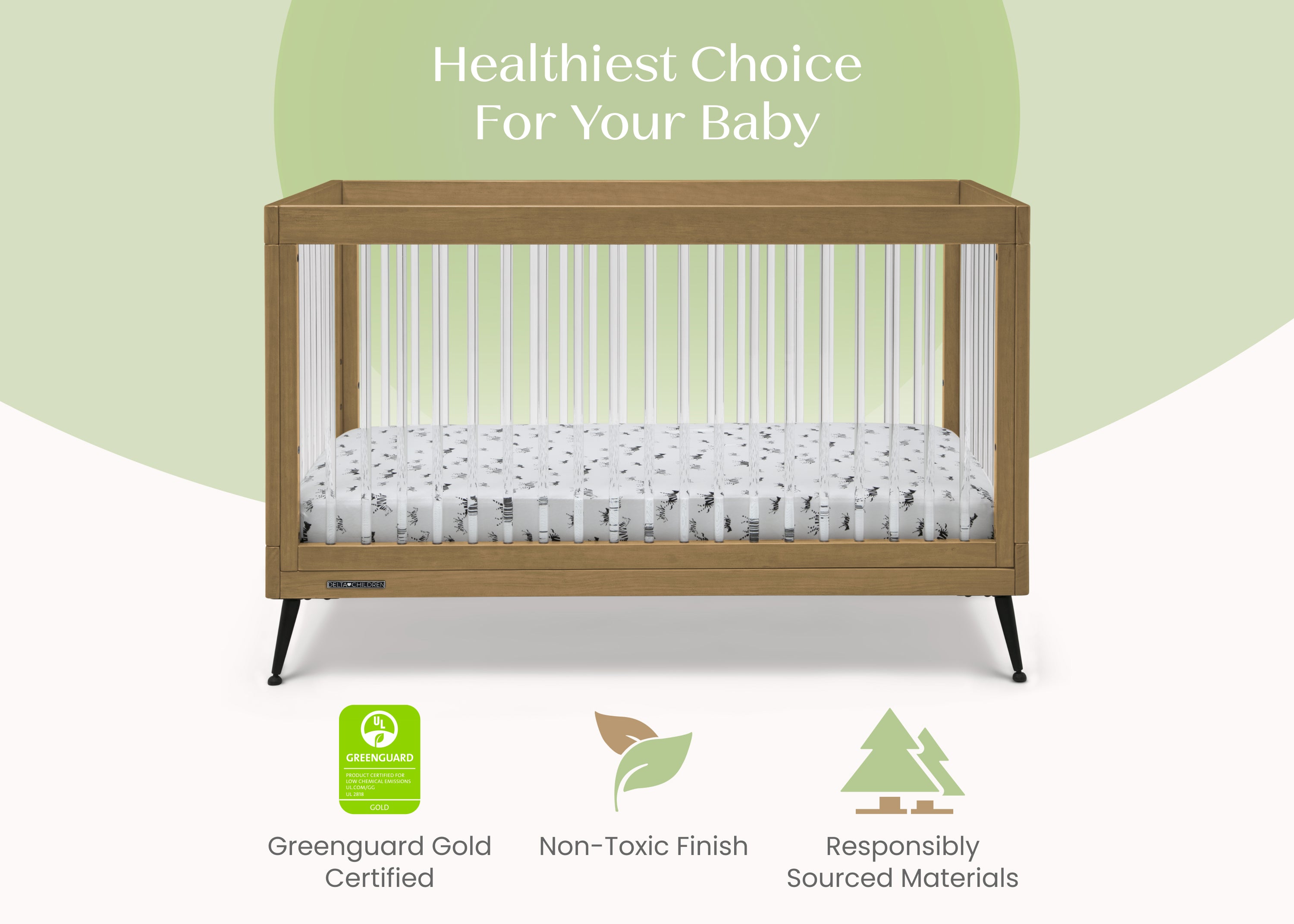 Sloane 4-in-1 Convertible Acrylic Baby Crib - Modern Nursery Furniture for Newborn to Toddler Bed | Perfect for Small Spaces & Stylish Nurseries