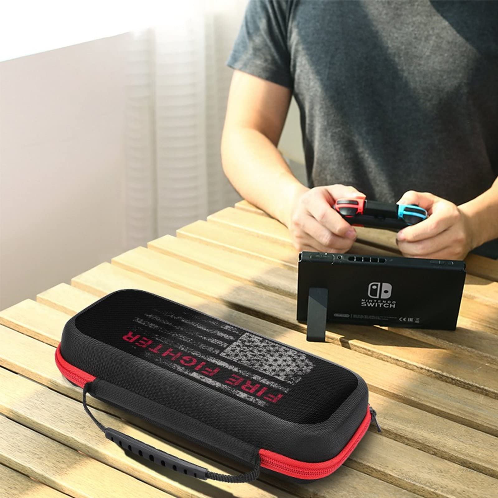 American Flag Firefighter Themed Nintendo Switch Carrying Case - Portable Travel Cover with 20 Game Card Slots | Perfect for Gamers, Travel & Commuting