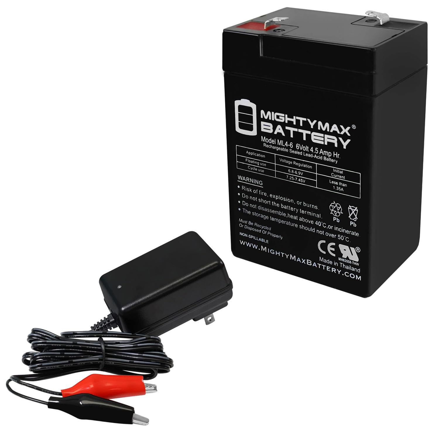 Mighty Max Battery ML4-6 - 6 Volt 4.5 AH SLA Rechargeable Battery with 6V Charger - Perfect for Power Wheels, Emergency Lights, and Security Systems
