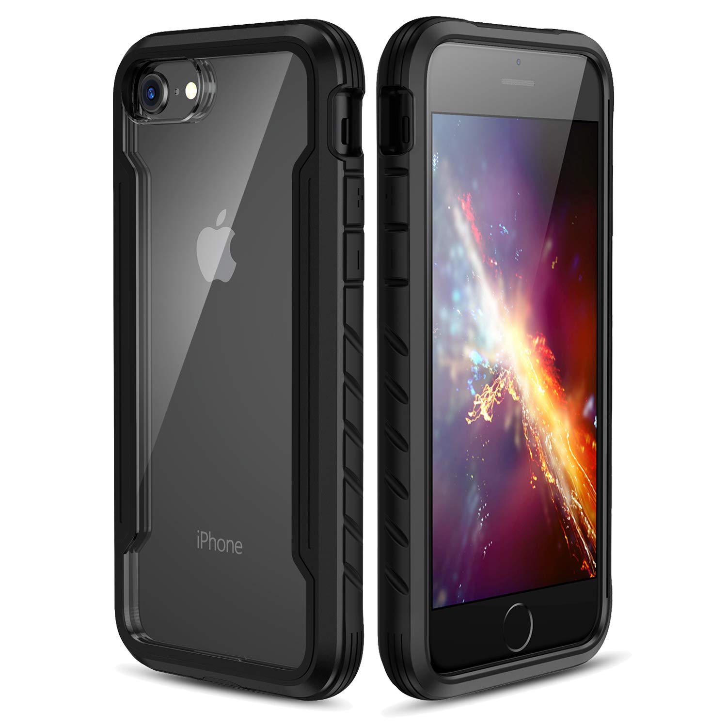 MUCOKE Heavy Duty Shockproof Case for iPhone SE 2022/2020, iPhone 8 & iPhone 7 - Clear TPU Back with Aluminum Bumper Frame, Black | Perfect for Outdoor Activities, Sports & Daily Protection