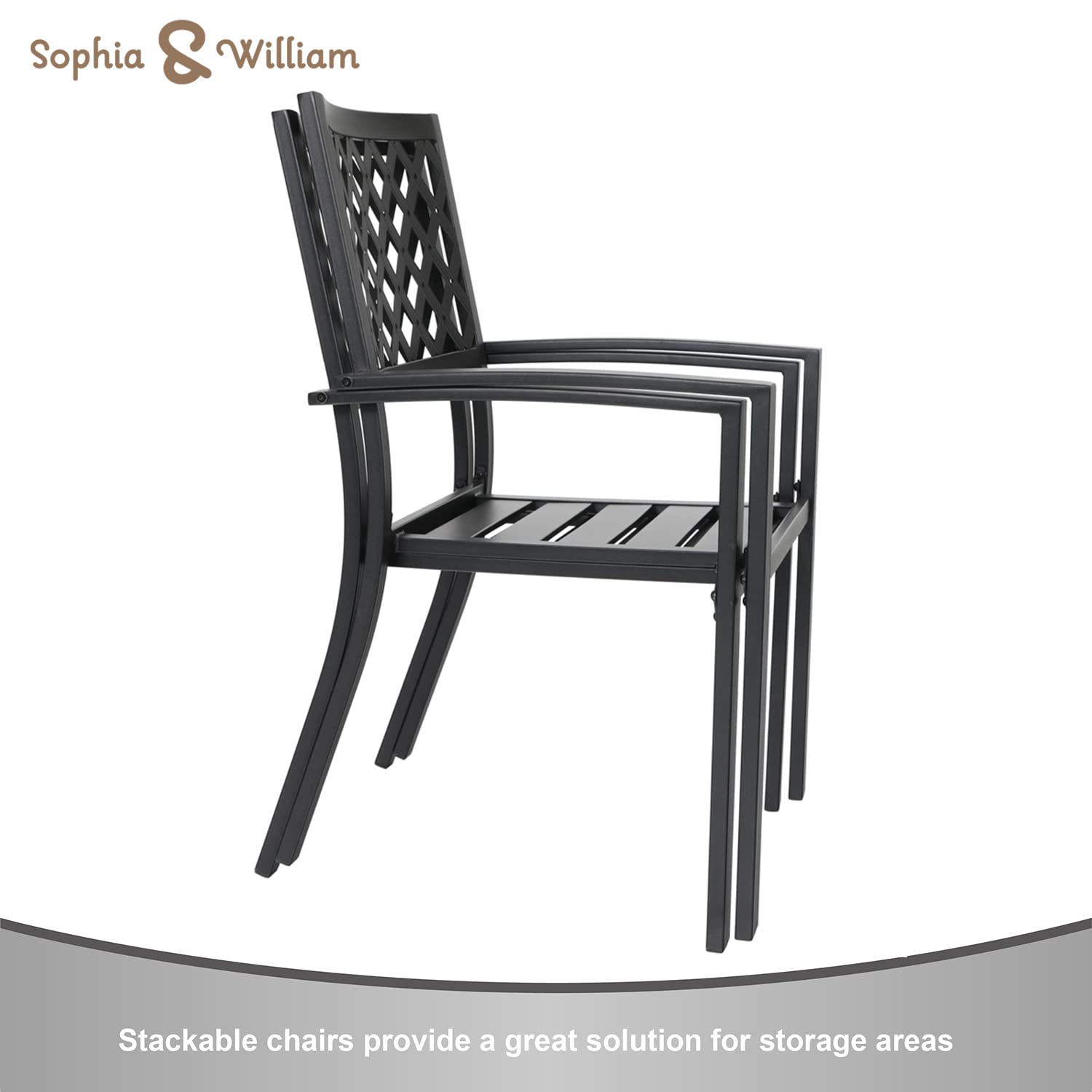 Sophia & William 3-Piece Patio Bistro Set - 2 Stackable Metal Chairs & Round Side Table - Outdoor Furniture for Backyard, Balcony, Garden & Indoor Use - Perfect for Relaxing, Dining & Entertaining