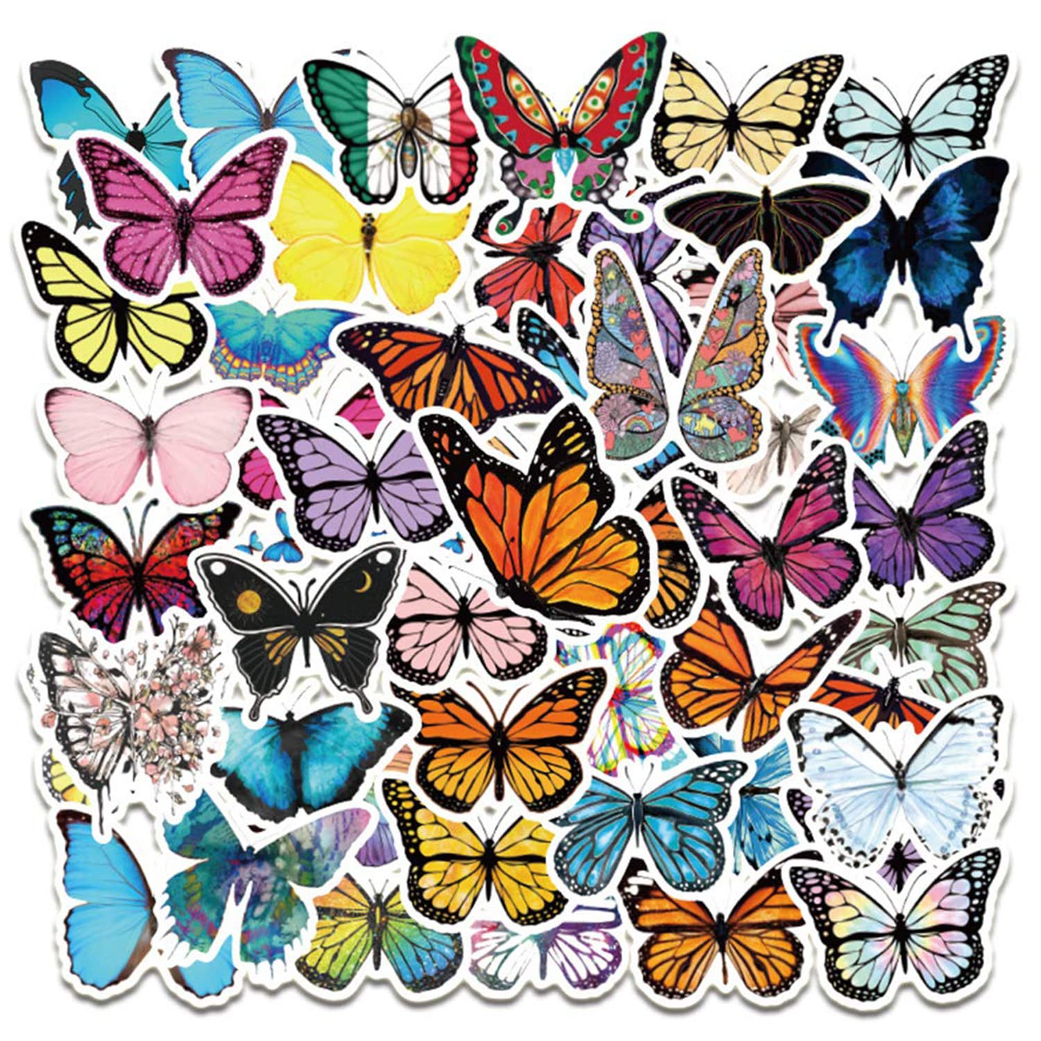 50 Pcs Waterproof Butterfly Vinyl Stickers - Cute Decals for Water Bottles, Laptops, Luggage, Skateboards, Guitar & Phone - Perfect for Travel, Teens & Adults - DIY Decoration for School, Office & Personal Items