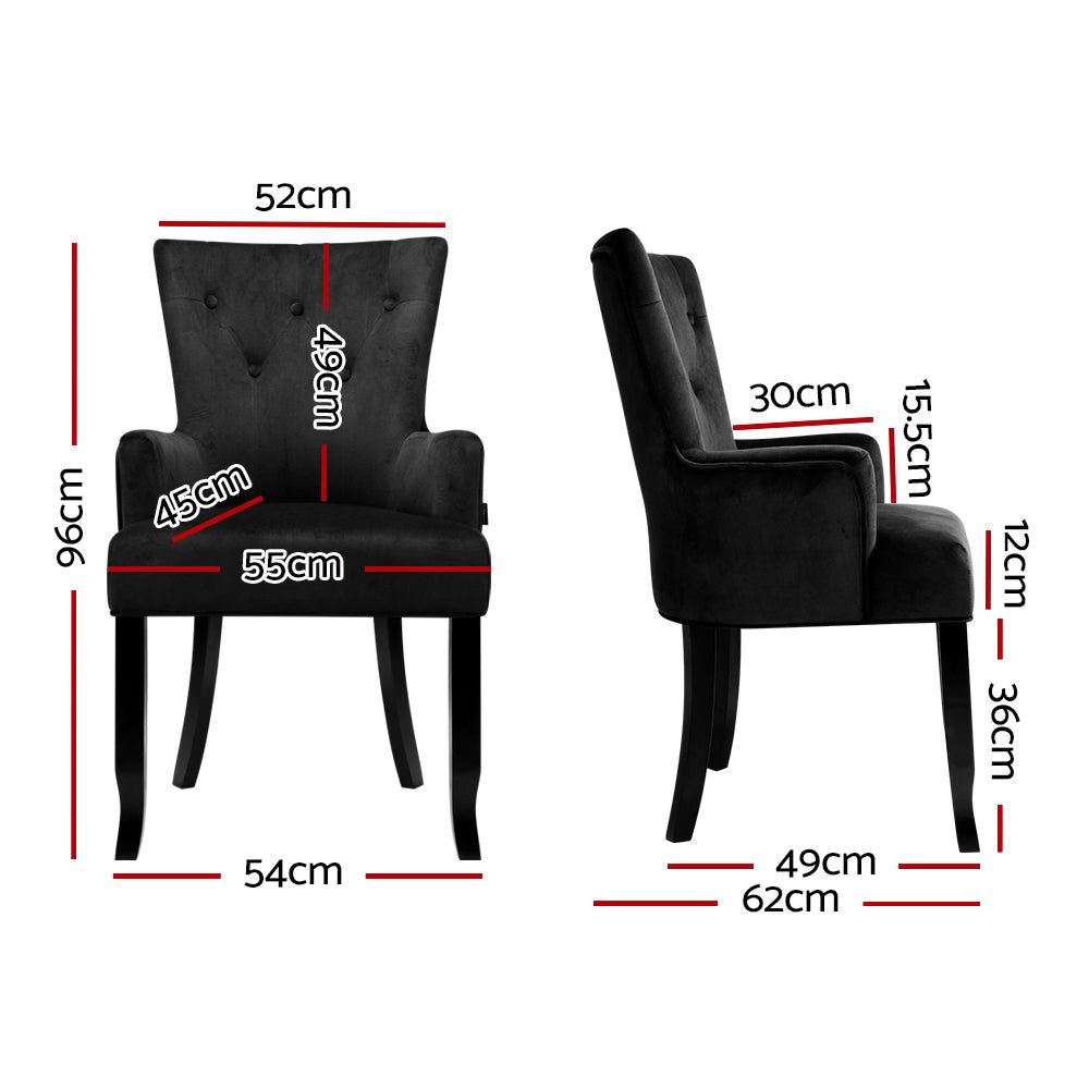 French Provincial Dining Chairs - Velvet Upholstered Wooden Chairs with Retro Black Finish | Elegant Home Decor for Dining Room, Kitchen, or Breakfast Nook
