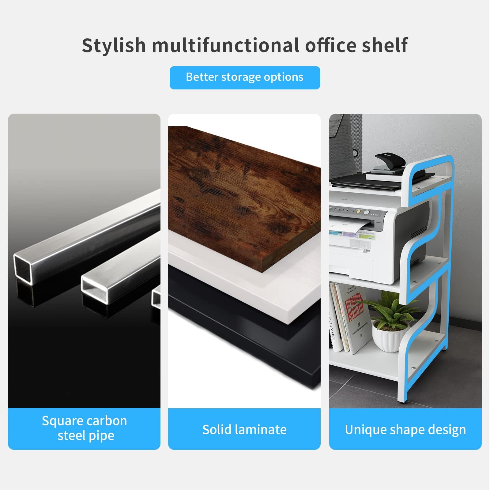 3-Tier Rolling Printer Stand with Wheels - Mobile Storage Cart for Home Office, Living Room & Kitchen - Organize Printer, Scanner, Books, Microwave & More - White Multi-Purpose Shelf Rack
