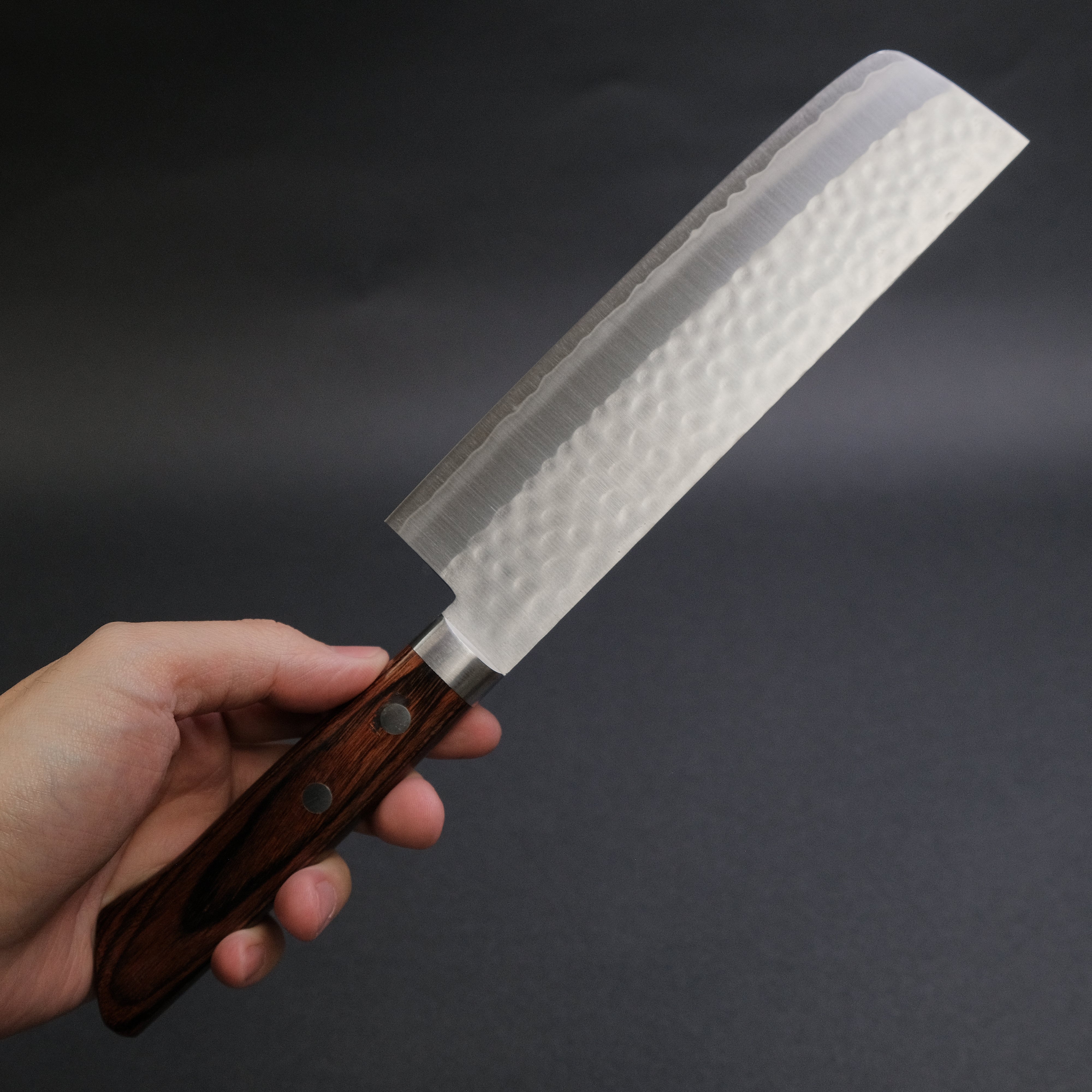 Hitohira NM Tsuchime Nakiri Knife - Japanese Vegetable Knife with Imitation Mahogany Handle - Perfect for Slicing, Dicing & Chopping Vegetables in Home Kitchens