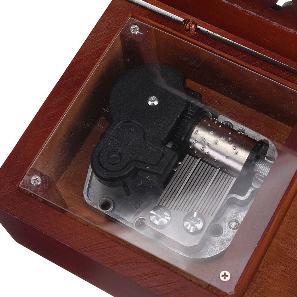 FnLy Antique Engraved Wooden Wind-Up Musical Box - Over The Rainbow Music Box with Silver-Plated Movement - Perfect for Home Décor, Wedding Gifts & Collectibles
