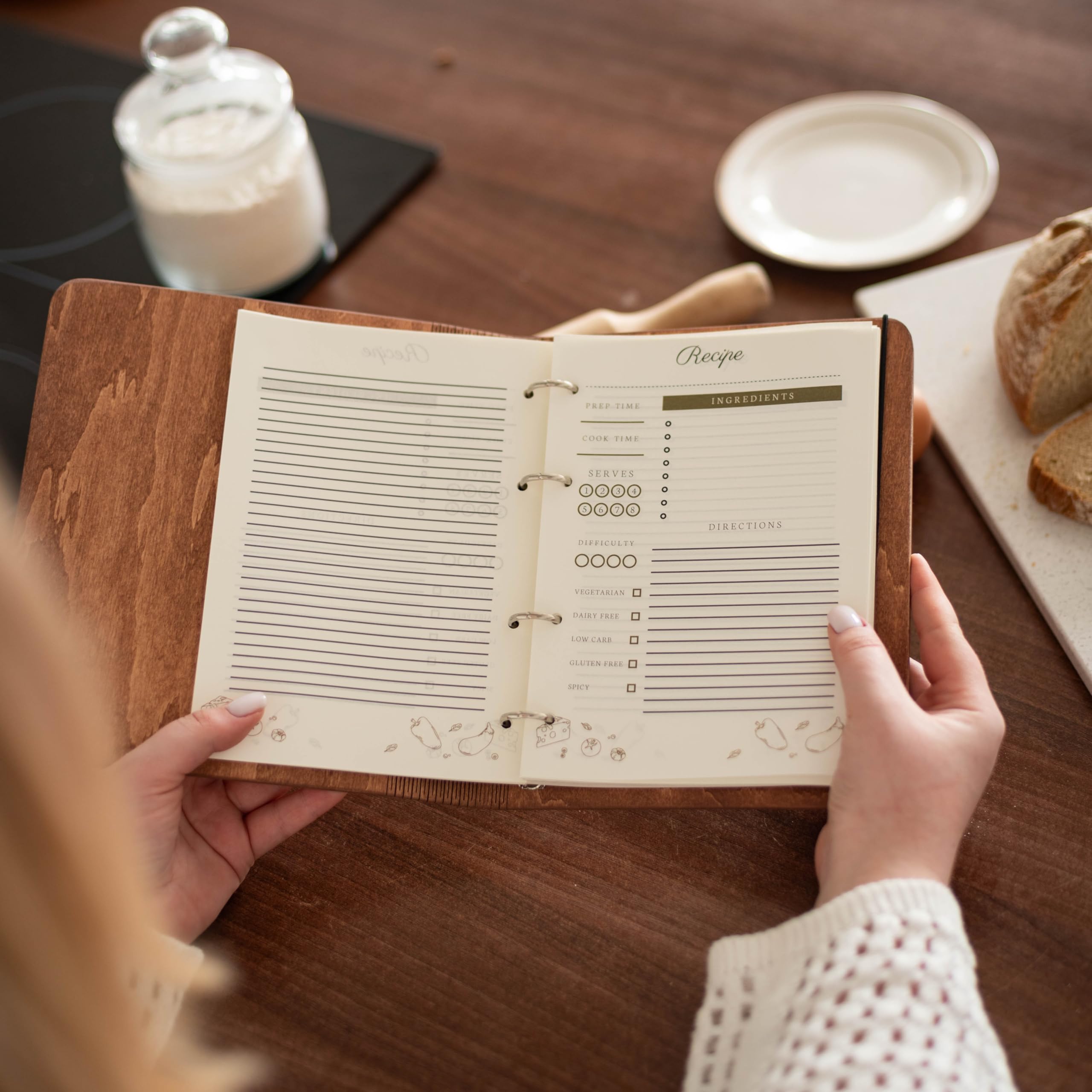 ENJOY THE WOOD Personalized Wooden Recipe Book Binder - Custom Family Cookbook Journal & Sketchbook Organizer - Large A4 Size for Home Kitchen, Gift Giving & Recipe Collection