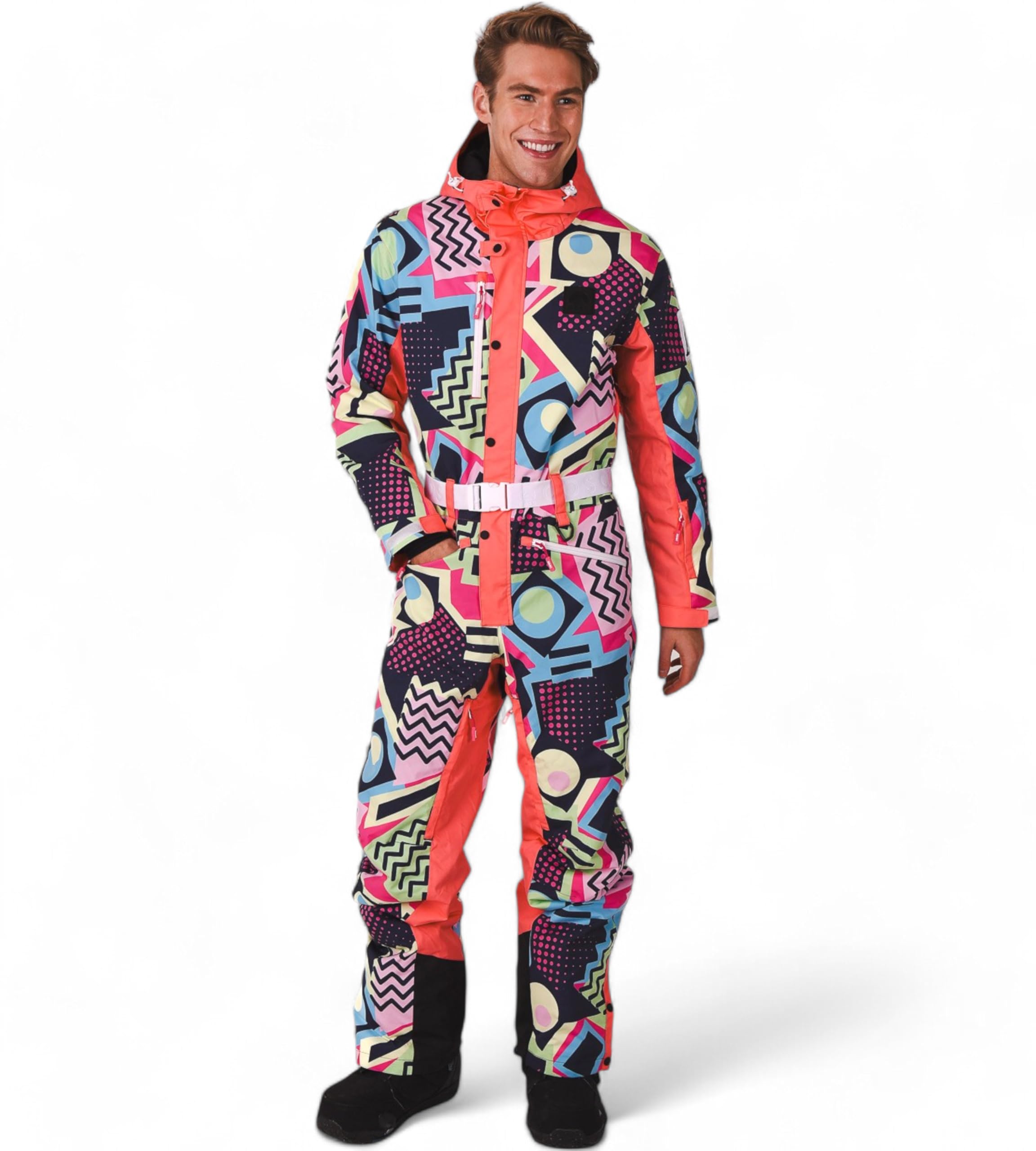 OOSC Saved By The Bell Ski Suit for Men - Waterproof Winter Snowsuit with Thermal Lining - Perfect for Skiing, Snowboarding & Cold Weather Outdoor Activities