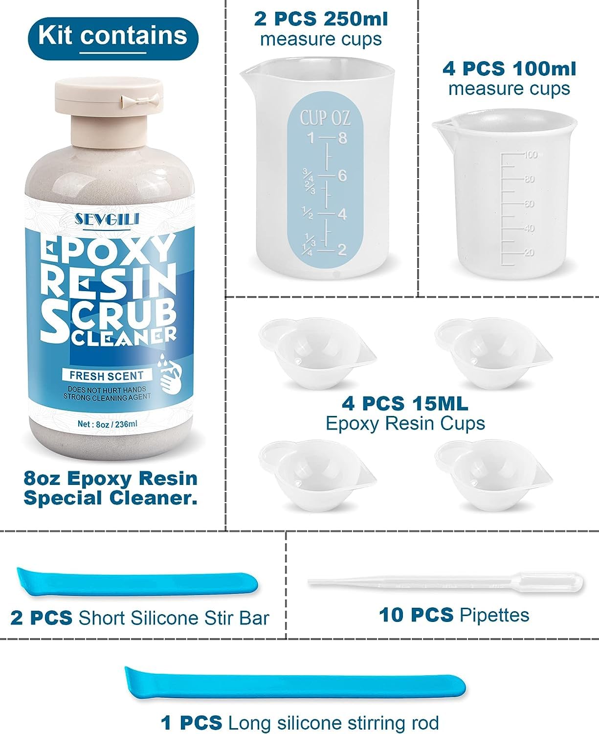 Premium Silicone Measuring Cup Kit - 8oz (250ml & 100ml) Reusable Resin Mixing Cups with Pipettes & Stir Sticks for Epoxy, Art Crafts, DIY Jewelry Making - Perfect for Resin Casting, Soap Making, and Kitchen Measurements
